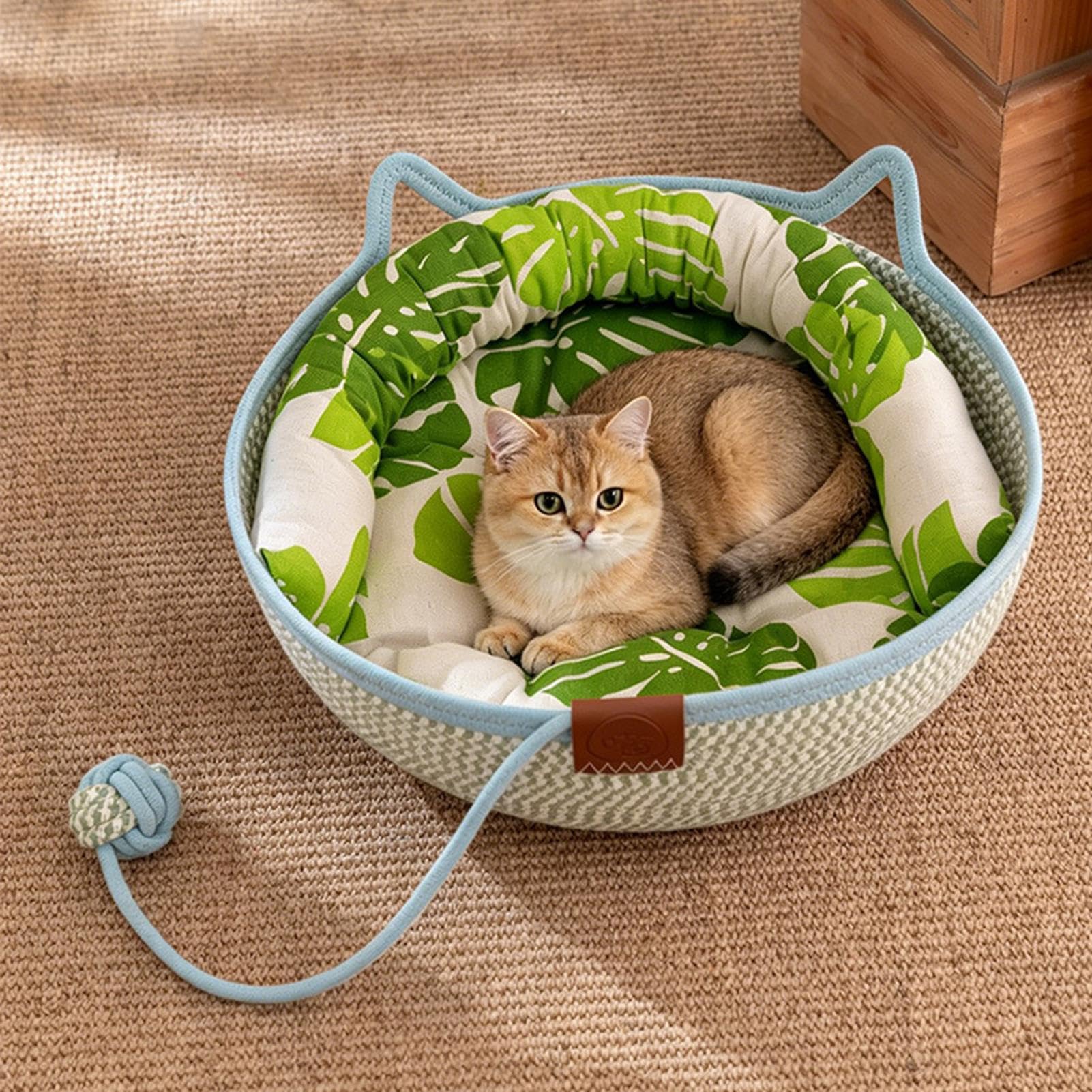 Cama de Dormir de Cuerda de Algodón Trenzada a Mano con Cola de Juguete | Cama para gato pequeño Para todas las estaciones, gatito, animal, viaje, mascota, enriquecimiento