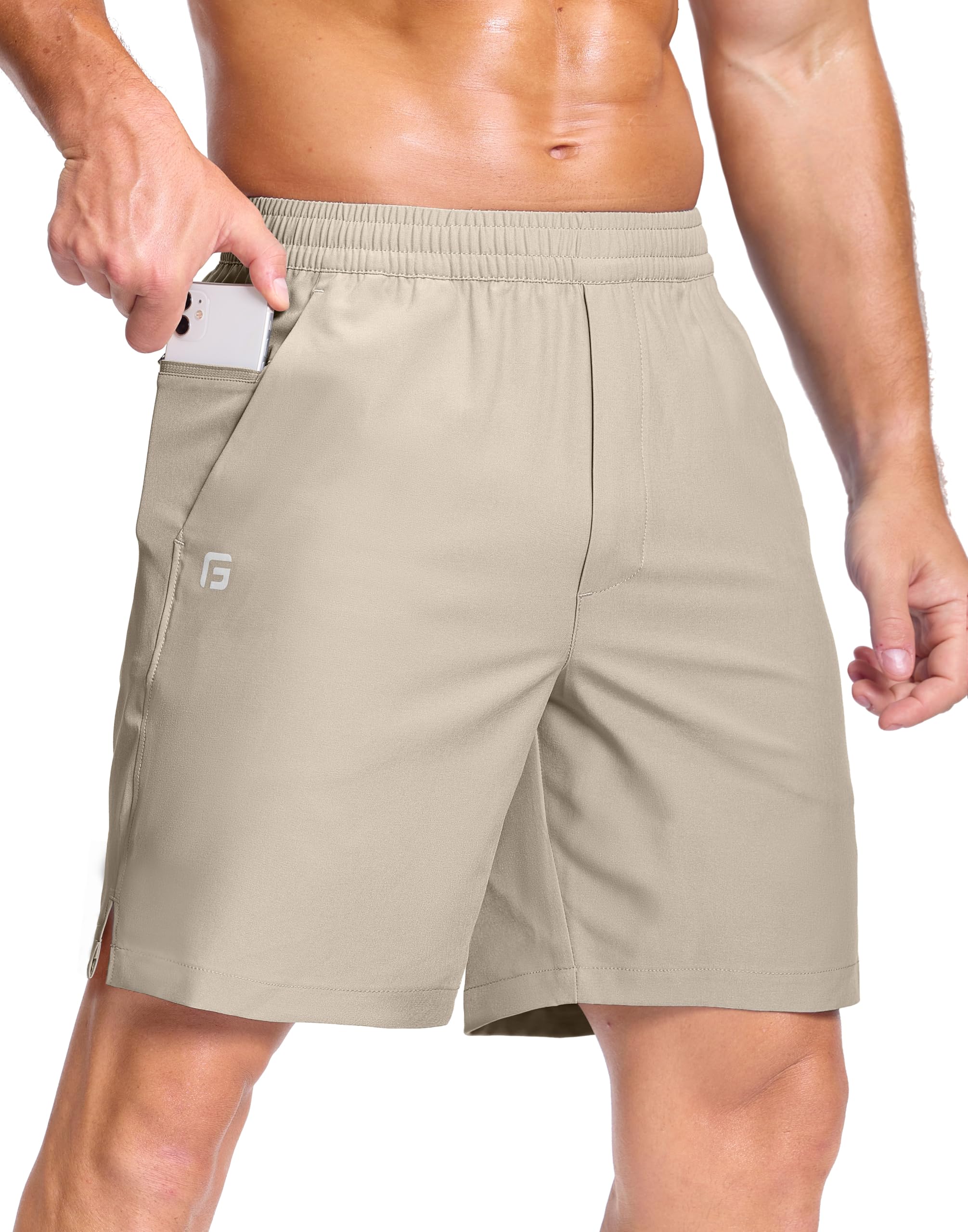 GGJ Men's Lightweight Athletic Shorts with 2 Zipper Pockets 7"/9"/5" Gym Workout Running Quick Dry Tennis Shorts for Men