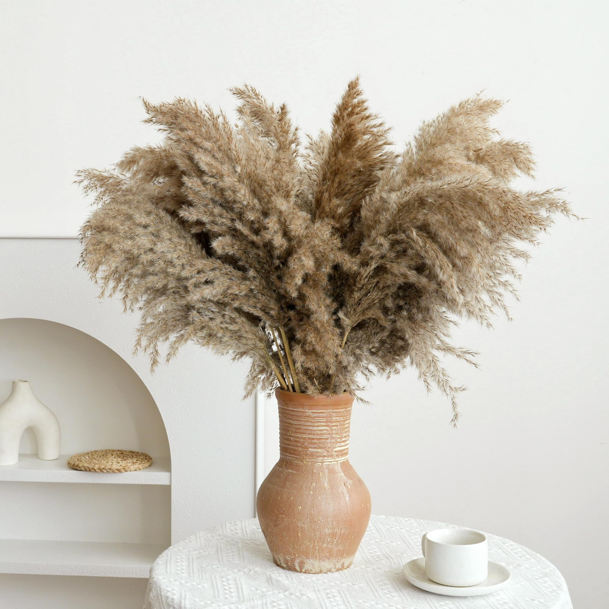 30-inch Tall Nature Pampas Grass Bouquet Decor - Boho Flowers and Feathers for Centerpieces, Perfect for Tall Floor Vase Fillers, Home Decor, Living