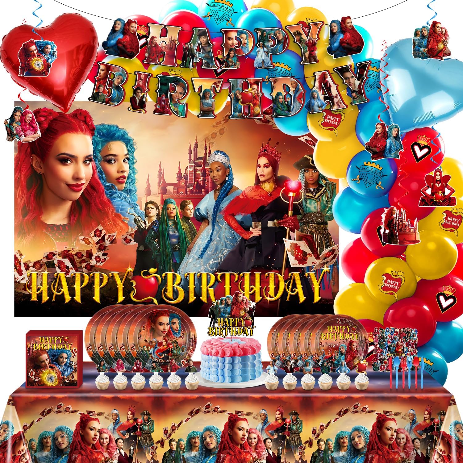 Happy Birthday Decorations, 276 Pcs Movie-Theme Party Decorations, Red And Blue Birthday Decorations, Happy Birthday Movie Decorations