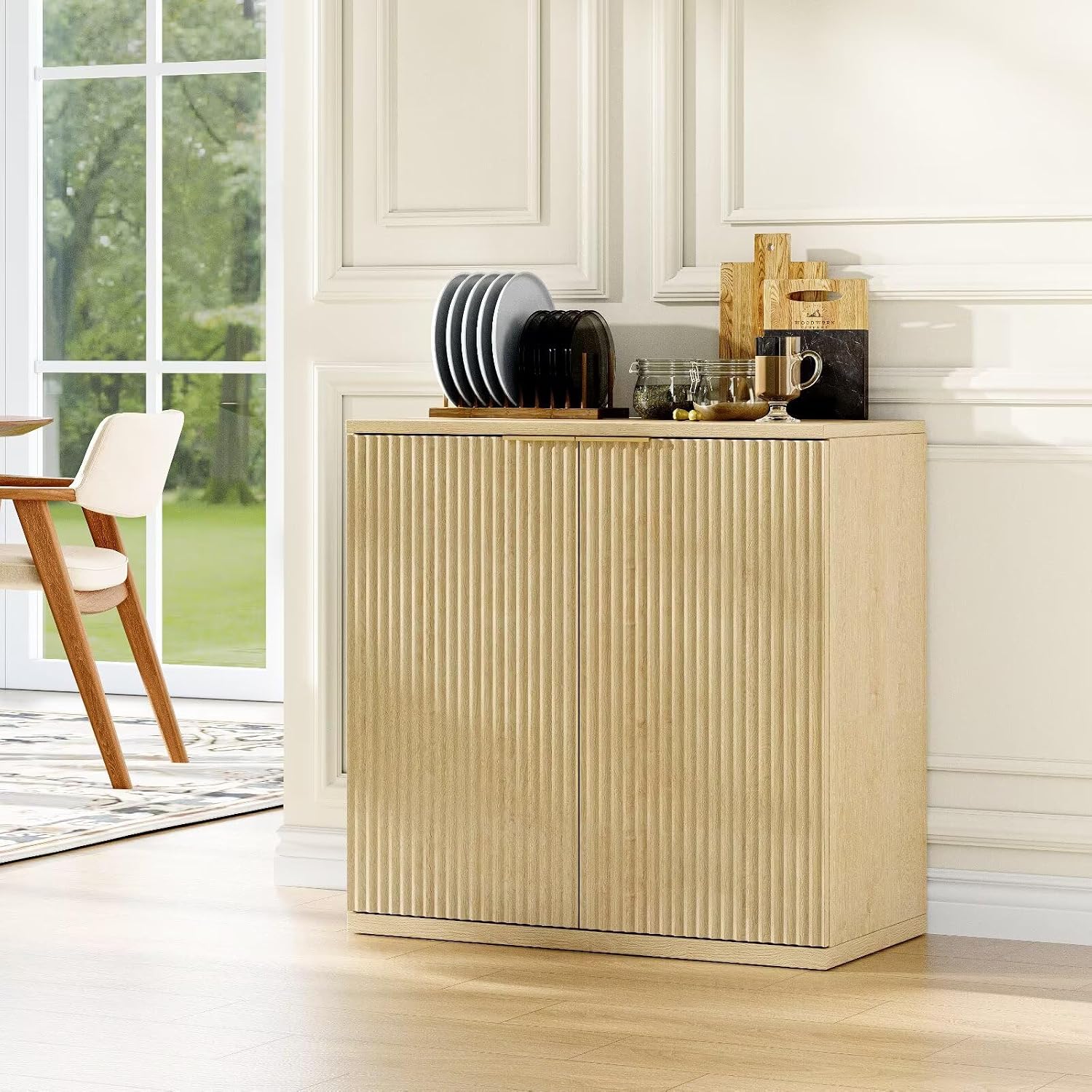 Sideboard Storage Cabinet with Folding Front and Metal Handle Multifunctional Cabinet for Living Room and Bedroom 60 x 30 x 70 cm