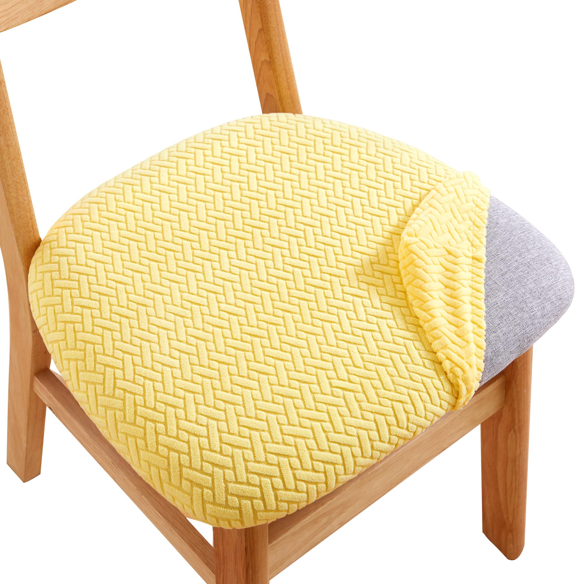 CRFATOP Jacquard Dining Chair Seat Covers Set of 4, Stretch Dining Room Cushion Slipcovers Non-Slip Soft Seat Cover for Dining Chairs Washable Parson