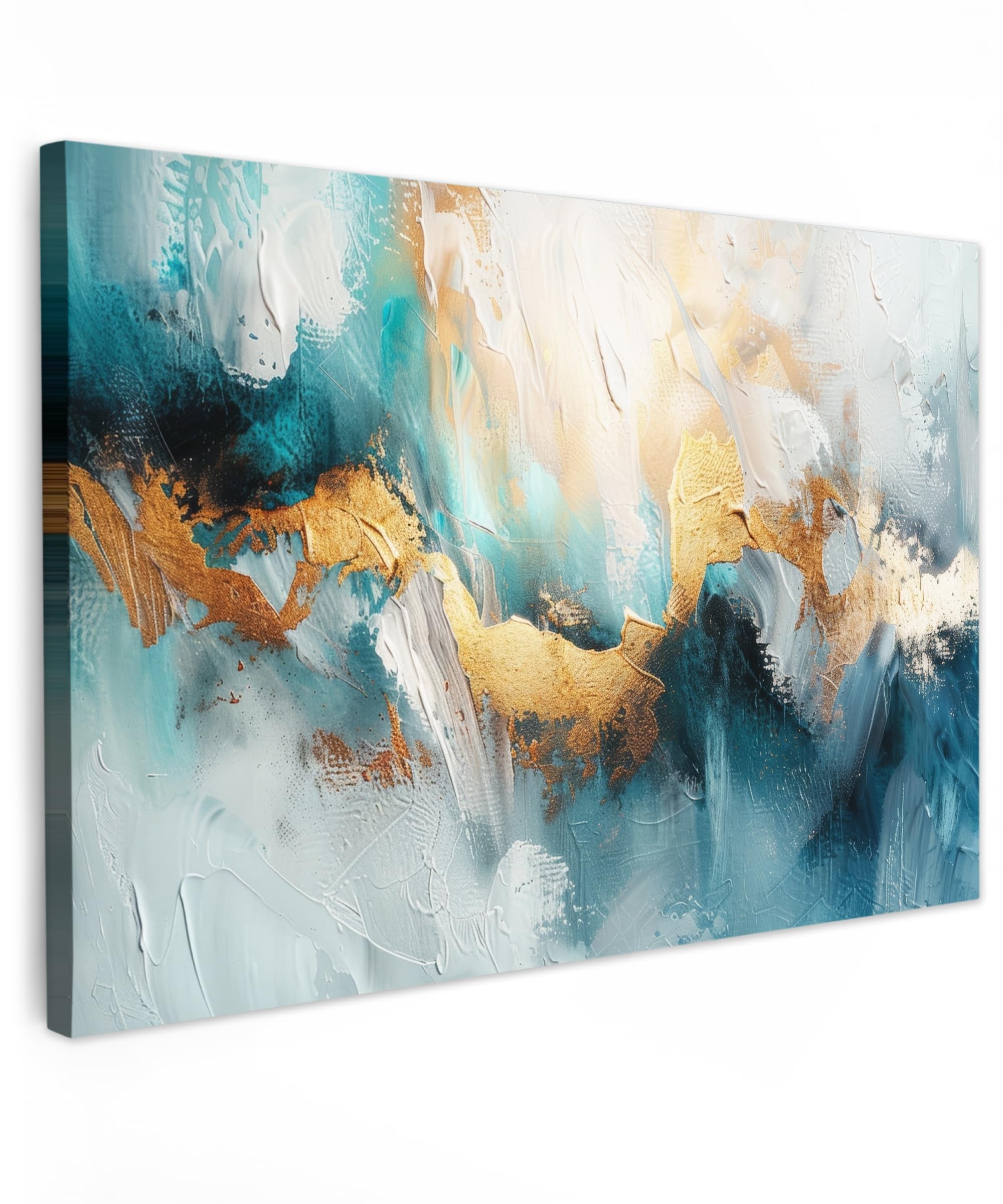 MuchoWow© Canvas Wall Art 35"x24" / 90x60 cm Decor Prints for Living Room Decorative Canvases Hall Artwork Abstract - Art - Gold - Blue