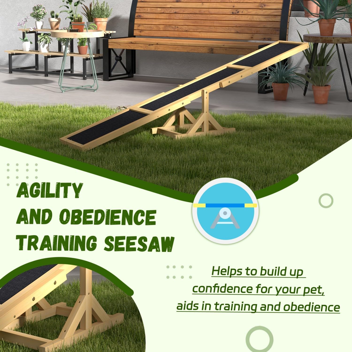 Dog Agility Seesaw 71" - Durable Wooden Training Obstacle with Non-Slip Surface, Perfect for Small & Large Dogs, Easy Assembly for Outdoor Exercise (Yellow)