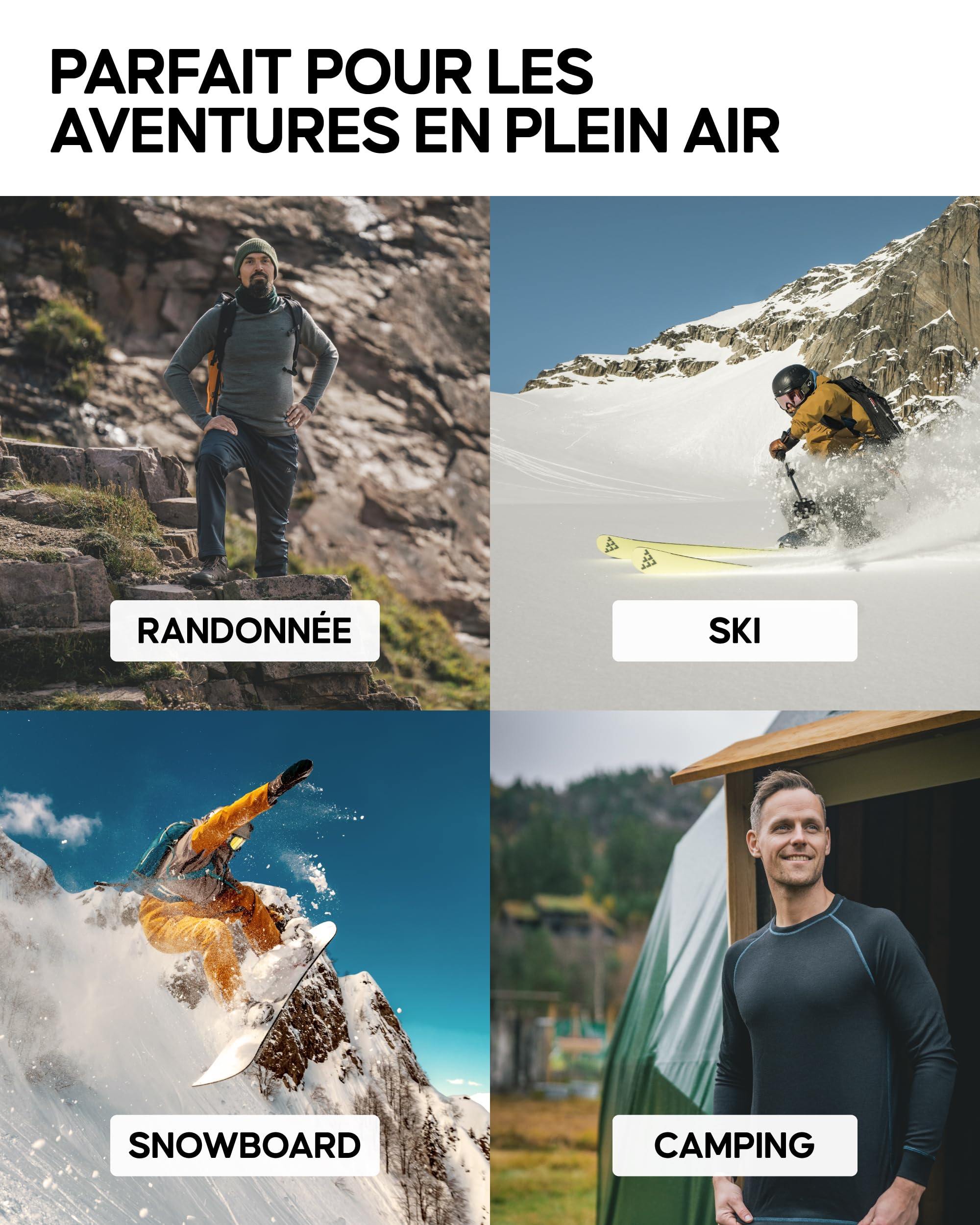 DANISH ENDURANCE sous-Vêtements Thermiques en Laine Mérinos Contre Les Froids Extrêmes, sous-Vêtements Longs pour Hommes, Vêtements Thermiques d'hiver
