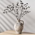 PORCER Antique Ceramic Vase, 8.3 Inch Terracotta Vase with Handle, Boho Decor Decorative Vase, Rustic Vase for Home Decor, Farmhouse, Living Room, Floor, Wedding, Christmas- Gray