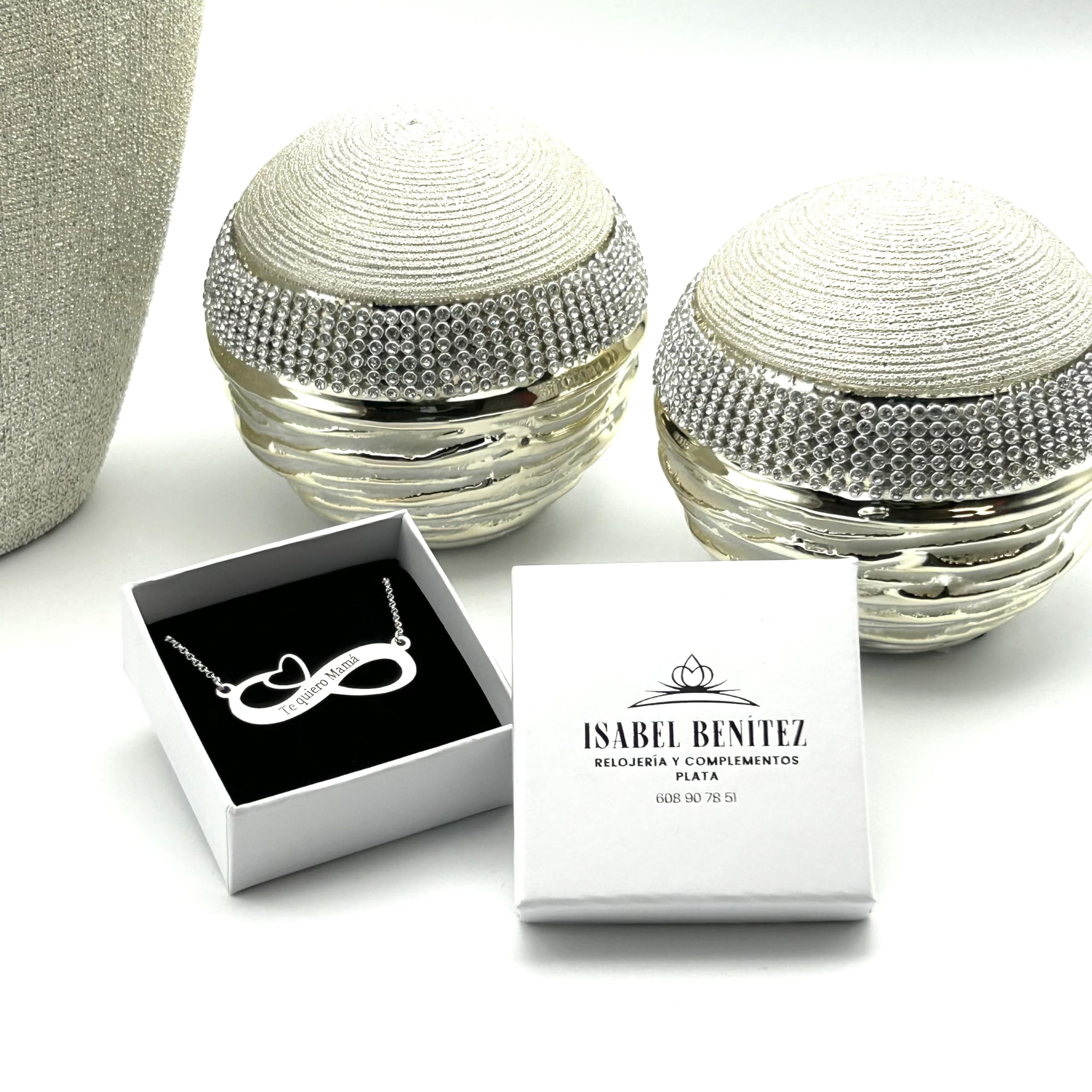 Collar Infinito con Corazón Personalizable en Plata de Ley Personalizado con cadena Rolo de 40cm + Alargador. Ideal para regalar a un ser querido: madres, abuelas...