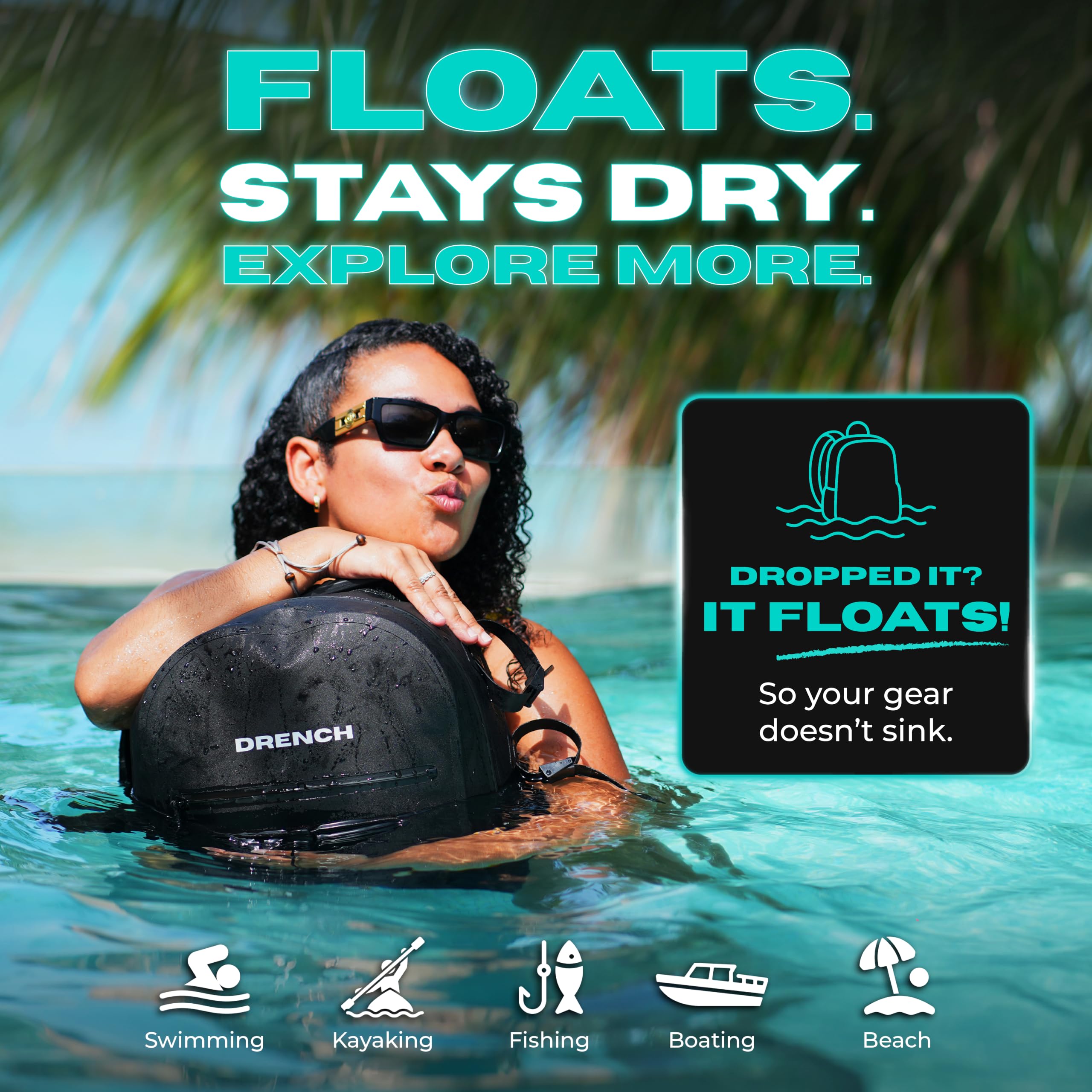 DRENCH Sac à dos 100 % étanche 25 L | Sac étanche IPX8 entièrement submersible avec joint hermétique | Sac à dos de voyage flottant pour ordinateur portable de 16" | Système de boucle pour la pêche
