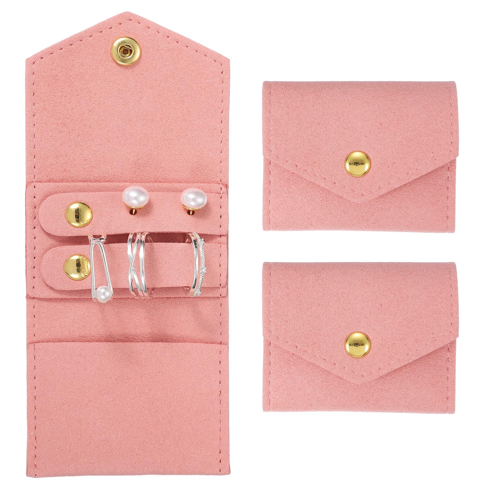 Muiltvoe 2 Pcs Mini Travel Jewelry Case Rolls, Microfiber Organizer Pouch Foldable Jewelry Roll Case Organizer with Buckle for Rings, Bracelets, Earrings, Necklace, White