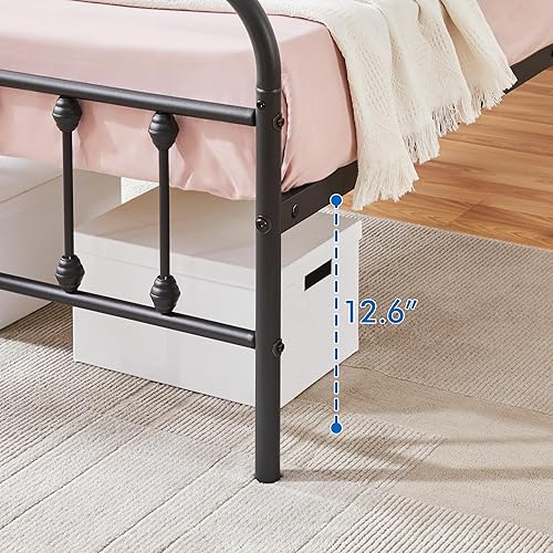 Miniatura 6 de Yaheetech Base de cama de metal tamaño individual XL con cabecera de hierro de estilo victoriano, estribo, almacenamiento debajo de la cama, no