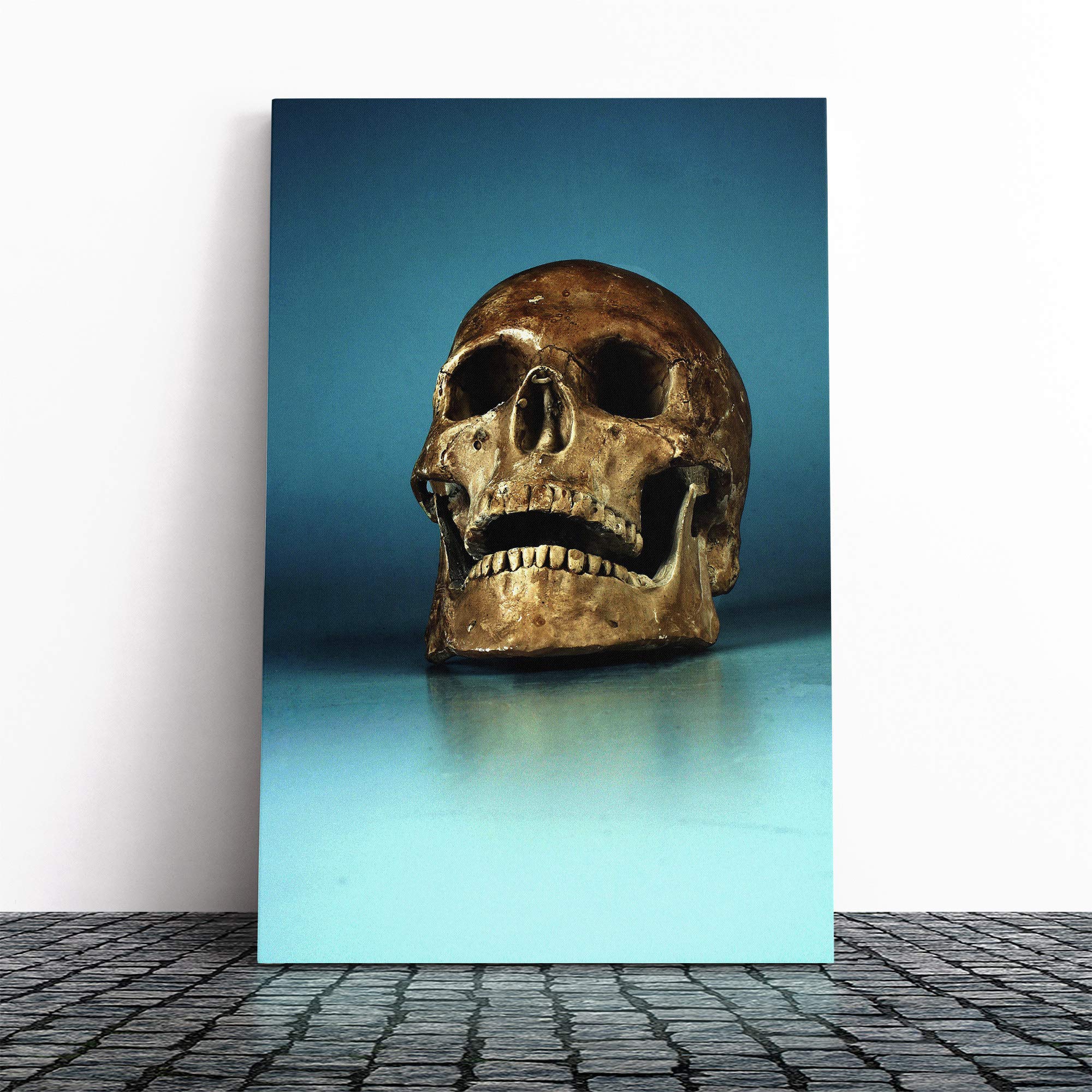 Bronze Skull Canvas Print | Gallery Wrapped 30mm Frame Wall Art | 24x16 inches | Ready to Hang | Modern Skull Picture | Living Room Bedroom Lounge Office