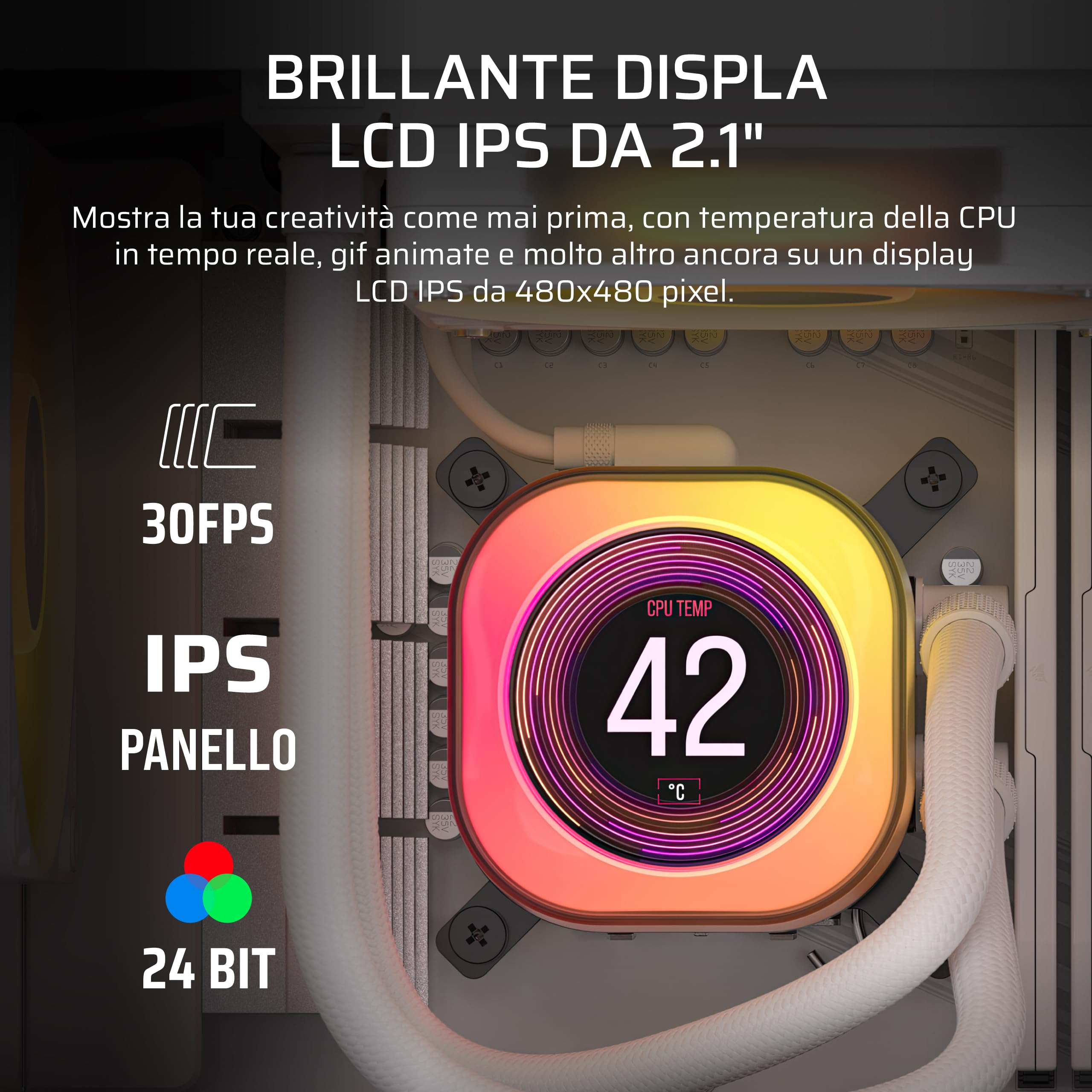 CORSAIR iCUE LINK TITAN 360 RX LCD Raffreddatore CPU a Liquido – Motore di Raffreddamento FlowDrive – Intel LGA 1851/1700, AMD AM5/AM4 – 3x RX120 Ventole RGB – iCUE LINK System Hub Incluso – Bianco