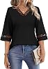 Blusa de mujer WIHOLL con ojal de encaje, escote en V, manga campana 3/4, camisa casual elegante para trabajo, moda primavera/verano 2026, certificación OEKO-TEX STANDARD 100 1