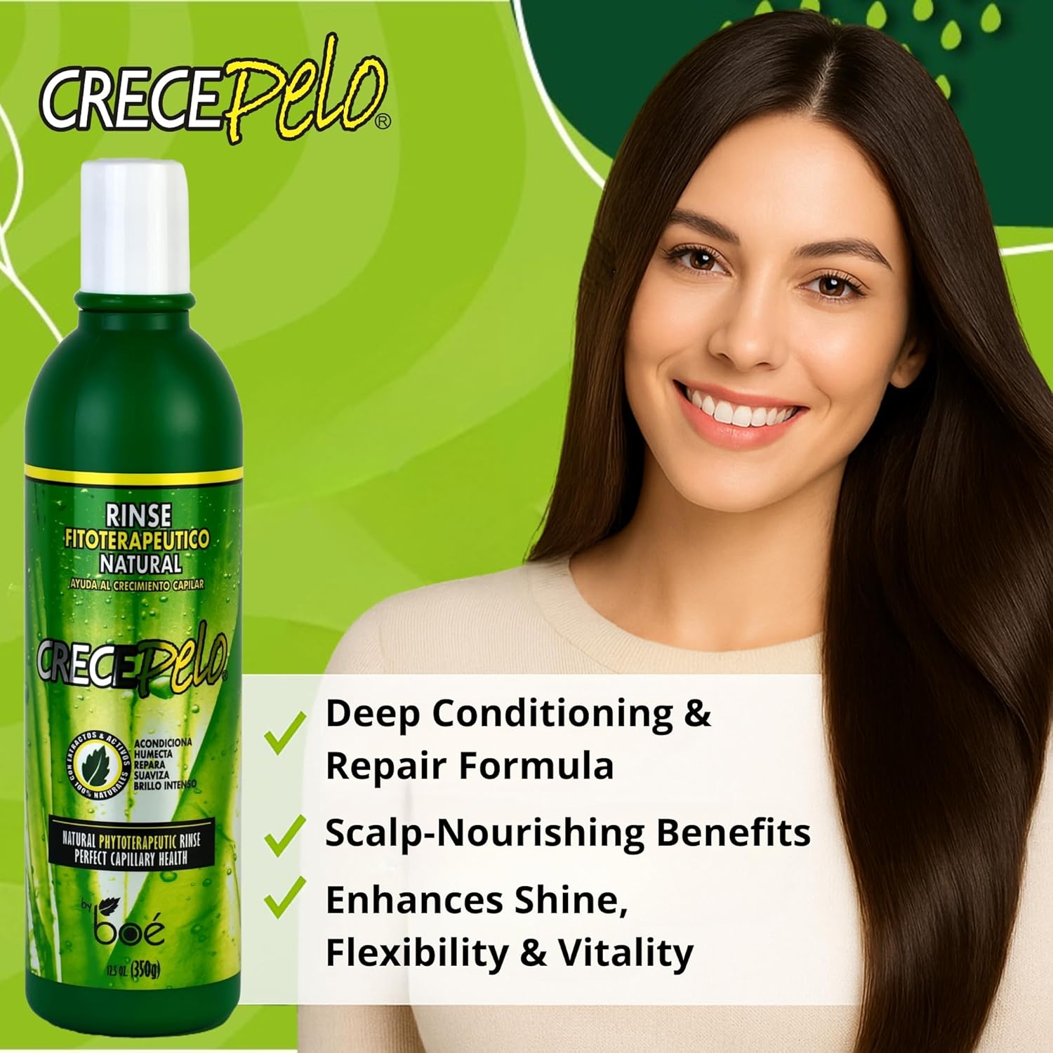 Crece Pelo Natural Phytotherapeutic Rinse – Hair Growth Conditioner with Plant-Based Extracts – Intense Hydration, Repair & Shine – Anti-Flake Treatment for All Hair Types (12.5 oz) - Image 2