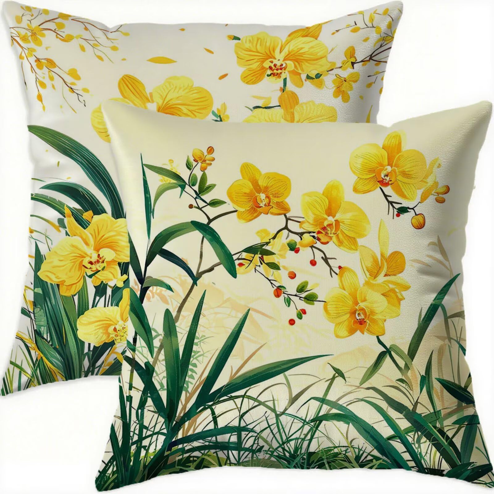 Housse coussin 75x75cm imperméable en velours jaune avec zip invisible