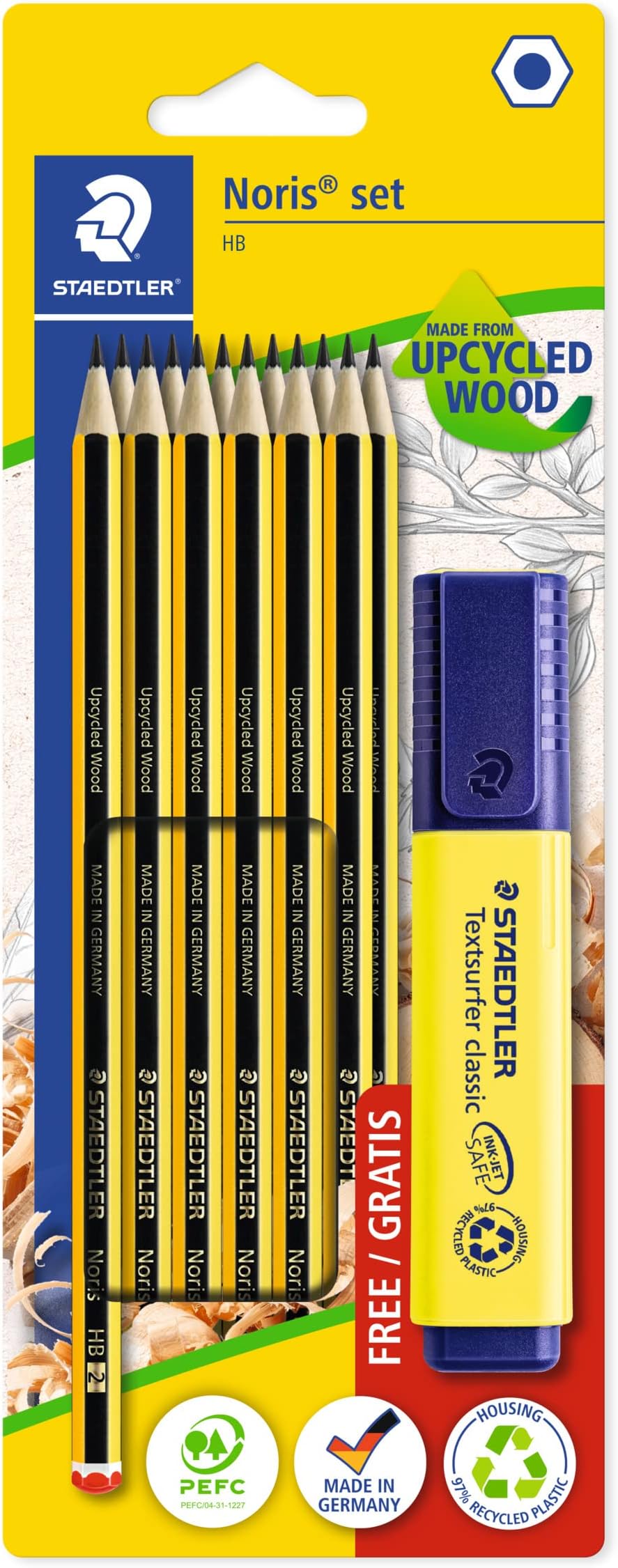 STAEDTLER120 BK12P1 special pack of 12 Noris HB pencils with FREE neon yellow Textsurfer highlighter