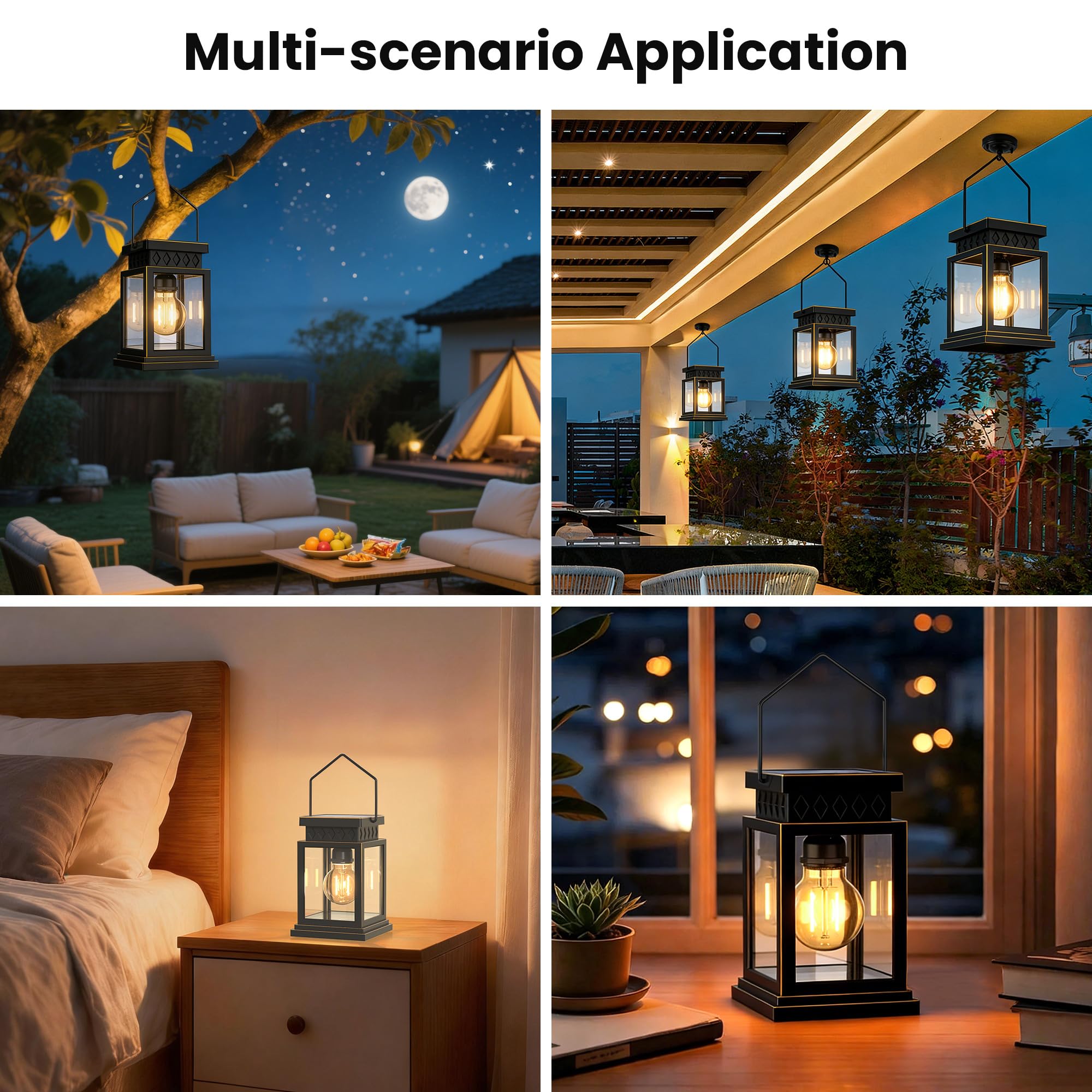 Paquete de 2 linternas solares de granja, bombilla solar de cristal, impermeable para exteriores y 2 pilas AA, para porche exterior, patio y mesas de interior, repisa.