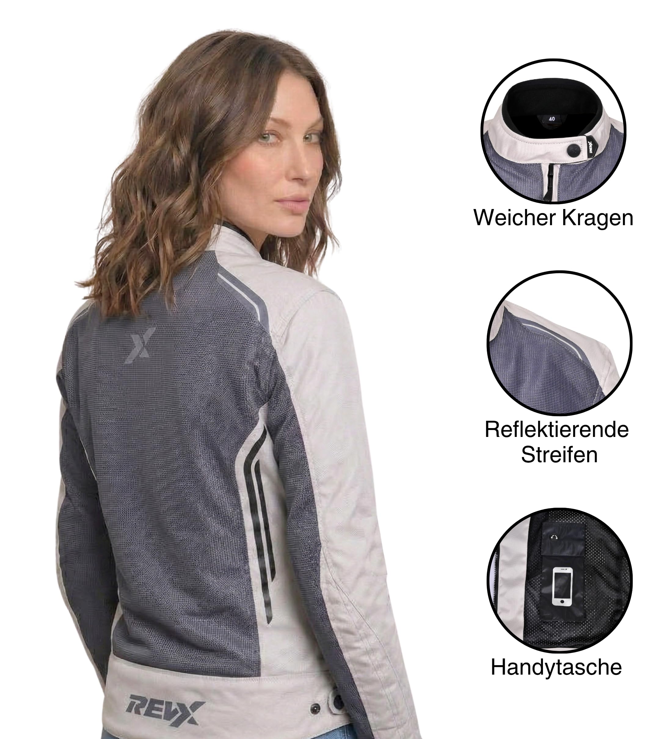 REVX Giacca estiva da moto da donna con protezioni CE, ultra ventilata, giacca estiva leggera con protezione per la schiena