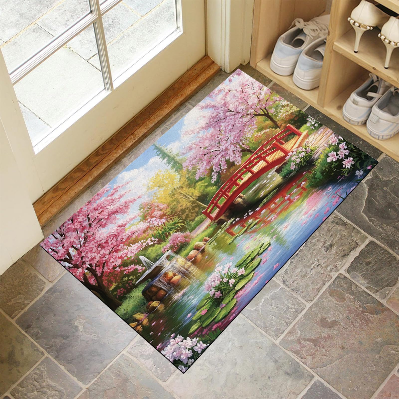 Tapis de porte d'entrée robuste 80x120cm au design raffiné de pont rouge