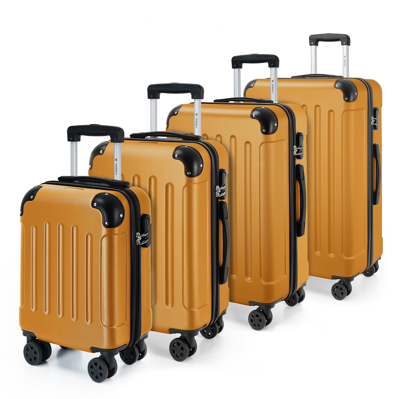 YONSLY Gepäck Reisekoffer, Trolley Rollkoffer Handgepäck, Hartschalenreisekoffer mit 360° Lenkrollen, Zahlenschloss, Mehrstufiger Teleskopgriff