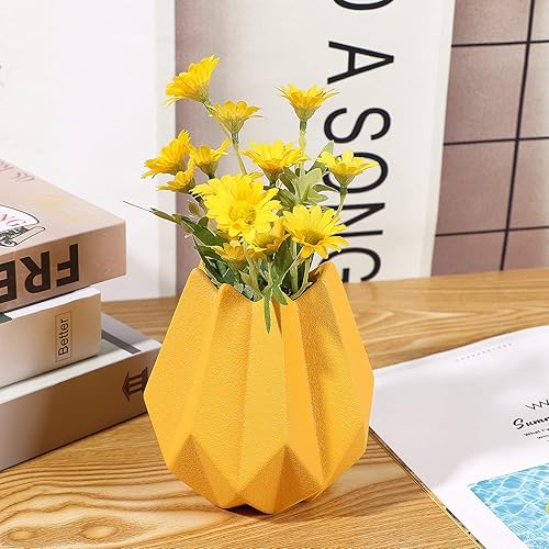 Miniatura 3 de Florero geométrico de cerámica para decoración del hogar, diseño moderno de origami con textura de porcelana para centro de mesa, 5.5 pulgadas,