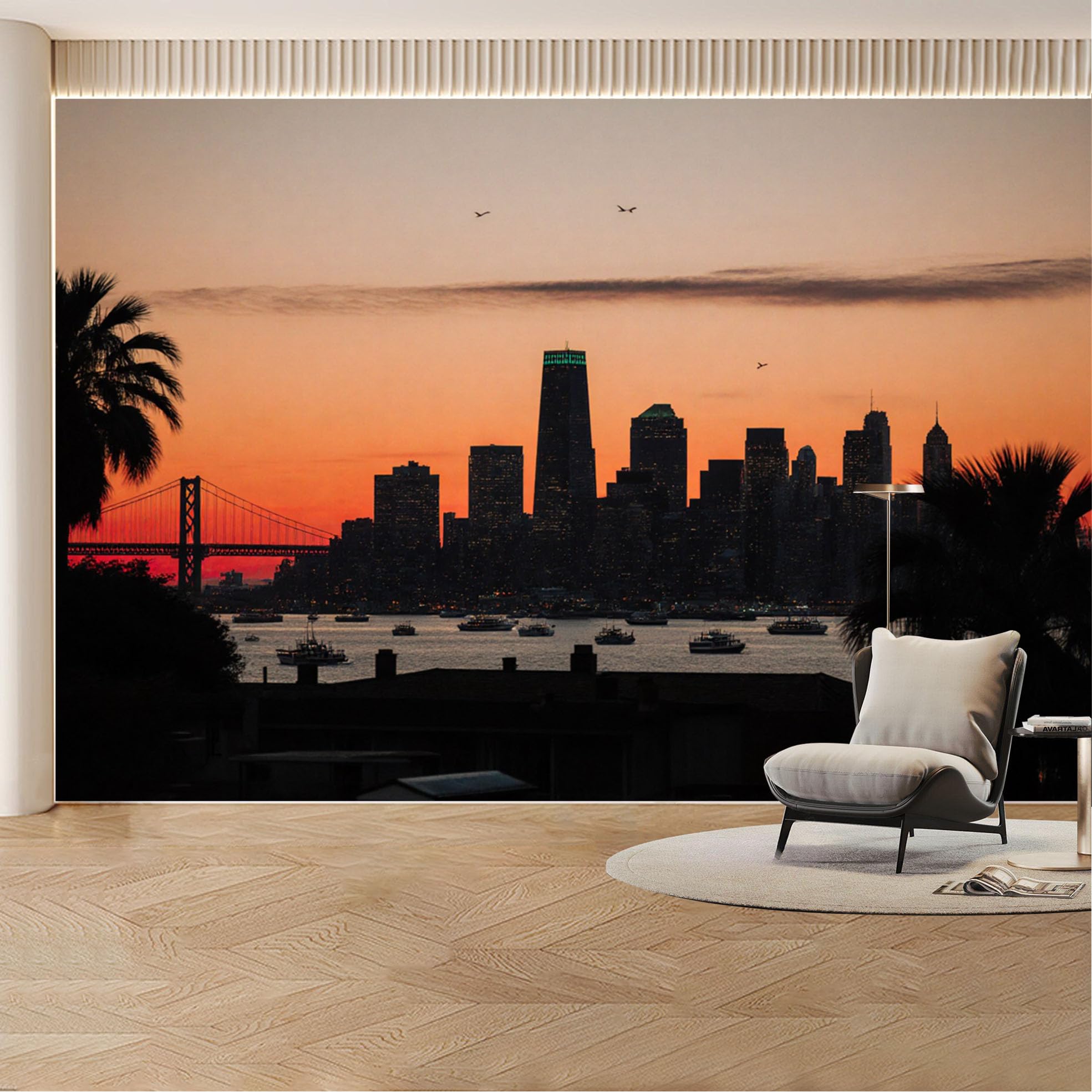 Custom Wall Mural Wallpaper City Skyline Landscape Modern Wall Decor Large Wall Art Sunset Luxury Removable SelfAdhesive Large Photo for Living Room， Bedroom， Office