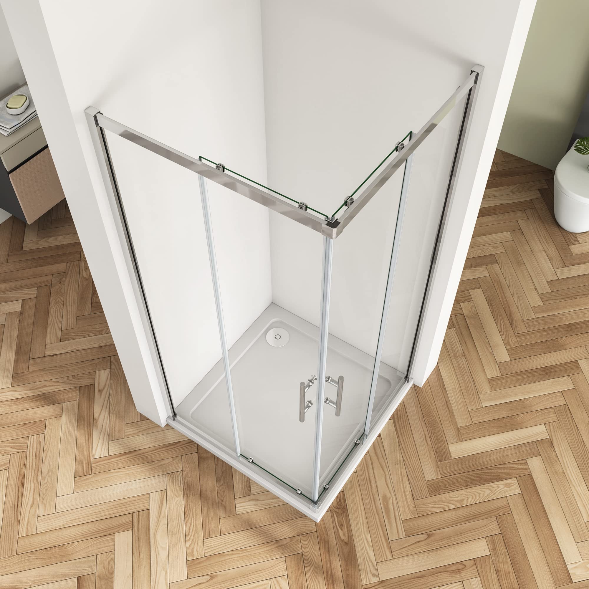 Box Doccia Angolare 90x90 cm H.185 cm Porta Scorrevole Vetro Temperato Trasparente di Spessore 6 mm Anticalcare Profilo Cromo Lucido