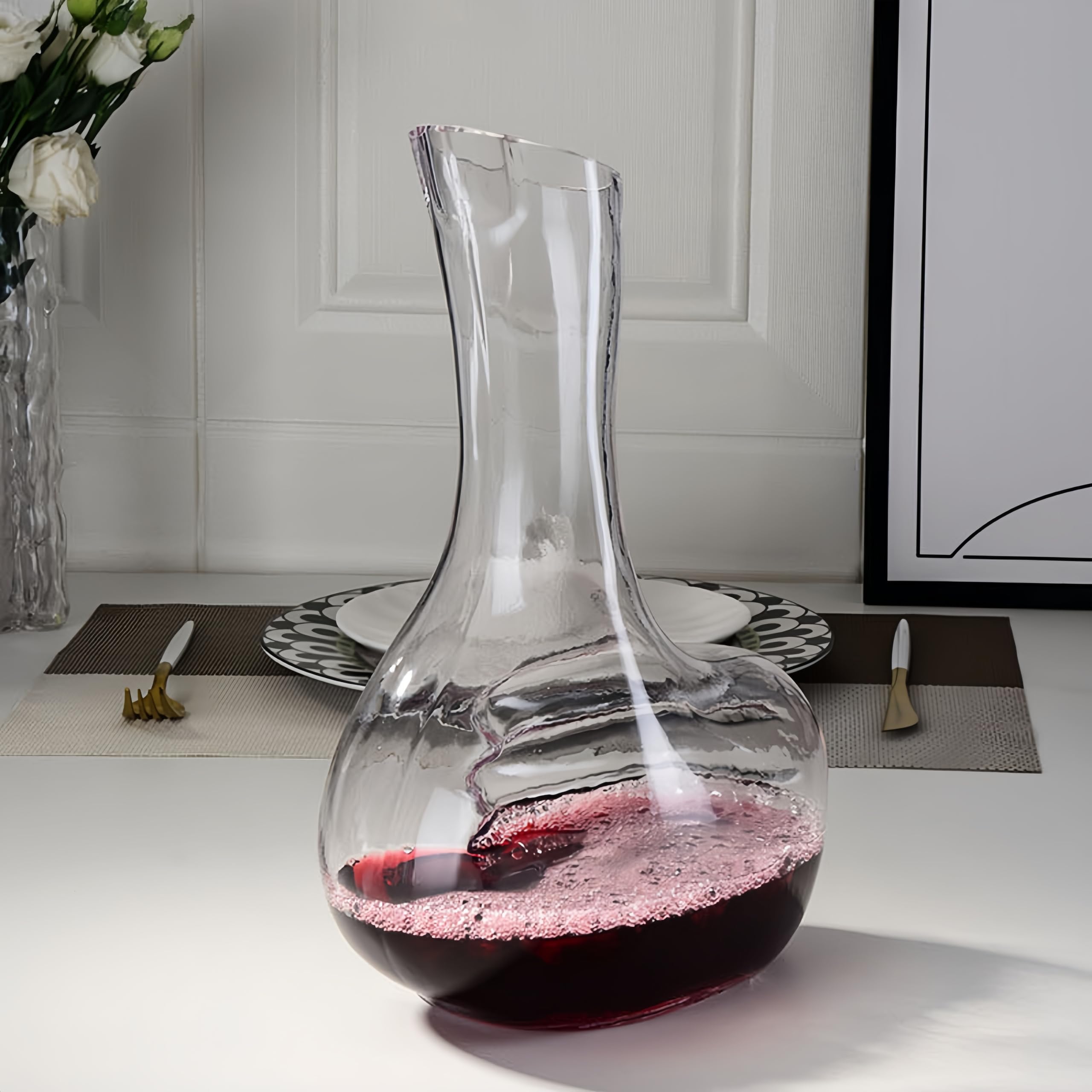 Karafka do wina w kształcie kciuka i akcesoria, 100% bezołowiowa kryształowa karafka do wina - 1000 ml duża pojemność luksusowy styl karafka do wina, ręcznie dmuchana karafka do wina ze szkła