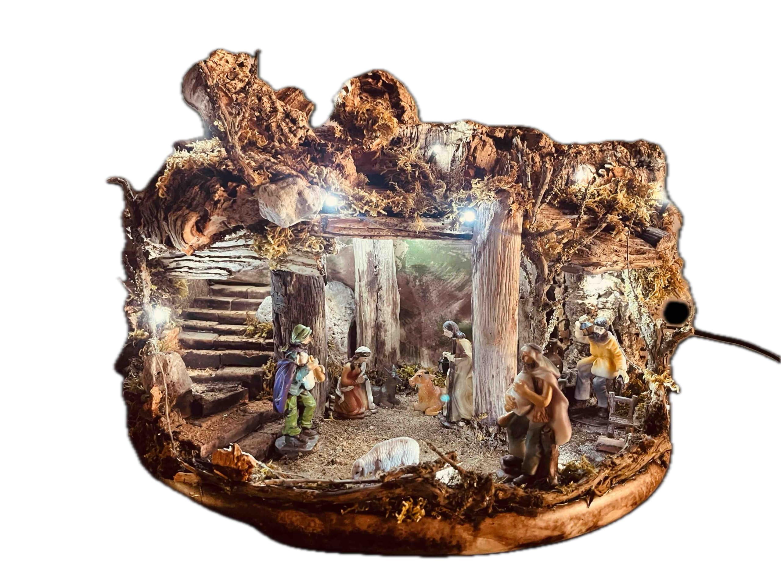 Generico Presepe Artigianale con Luci 48x37 cm