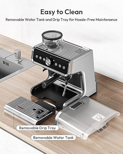 Miniatura 7 de EUHOMY Máquina de café expreso con molinillo, cafetera espresso profesional de 20 bares para el hogar, con espumador de leche para bebidas con