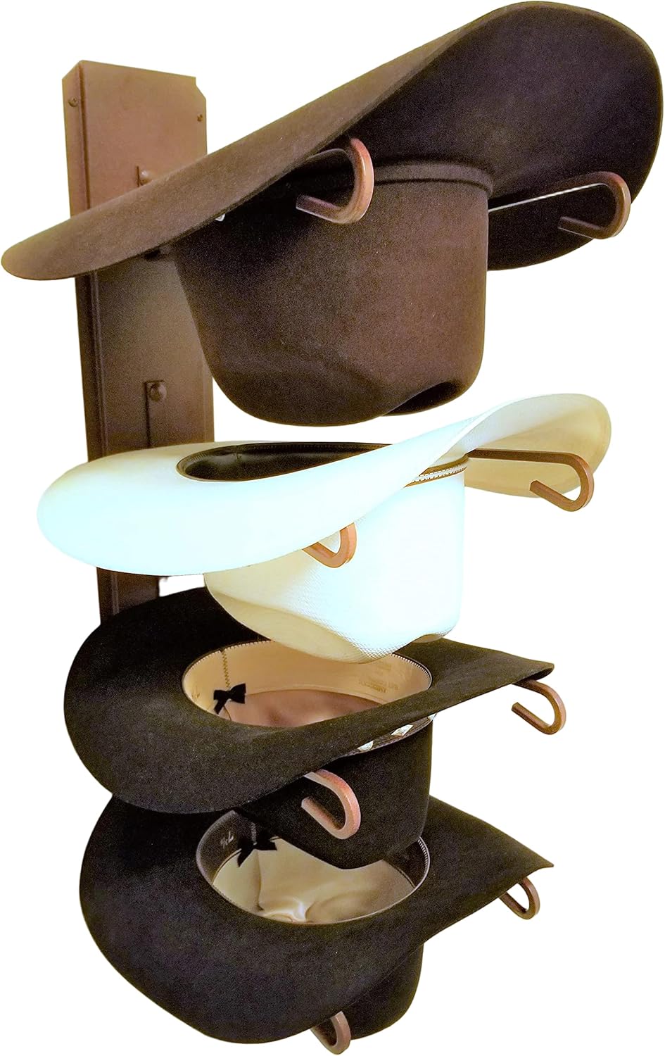American Made 4 Cowboy Hat Rack, Wall Mount Four Tier Hat Holder, Heavy Duty Powder Coated Steel, Rust Chisholm Trail Brown, Model 664 Classic CT
