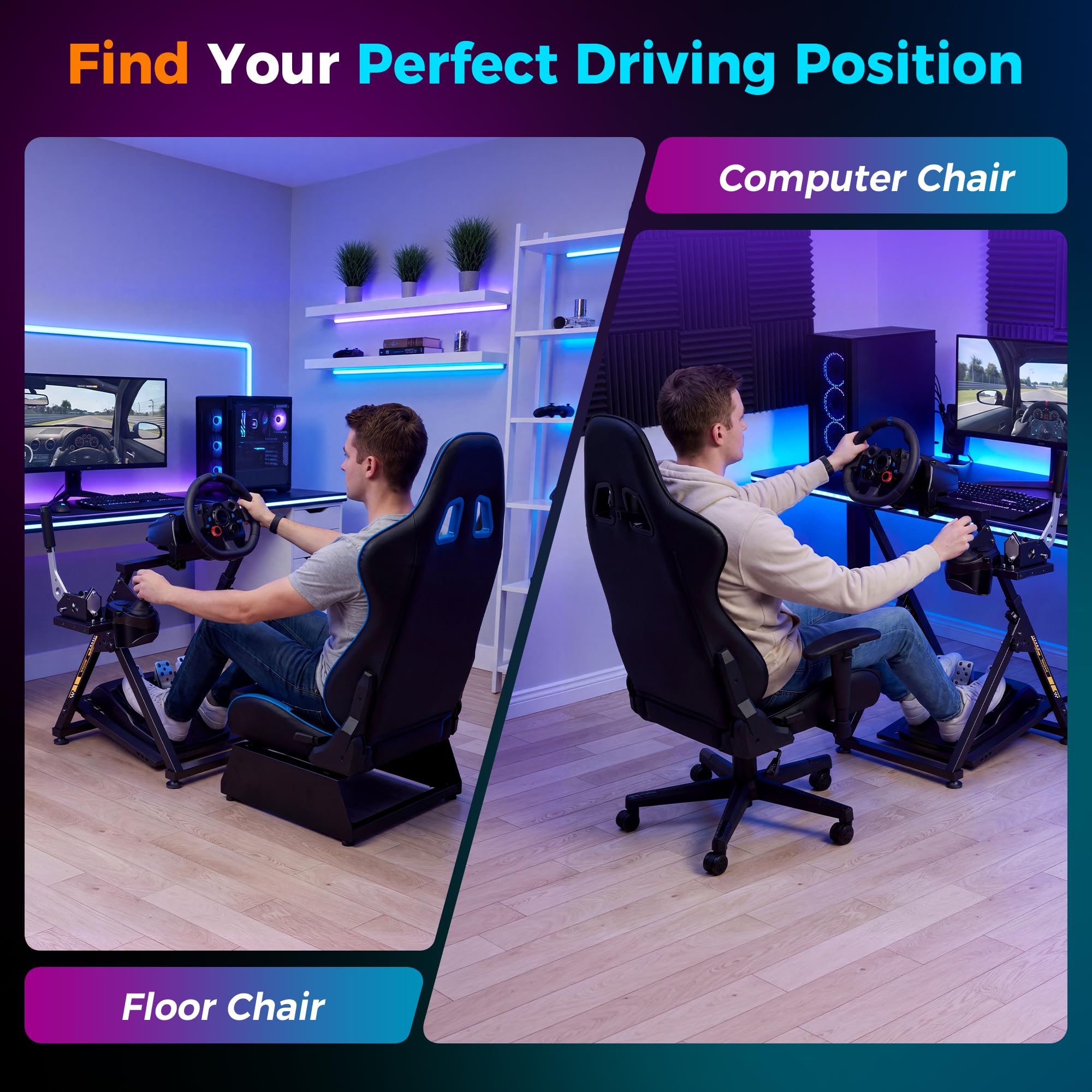 Support Volant Pliable Cockpit Simulateur Course Réglable Haute | Compatible Logitech G29 G25 G23, Panneau Volant 31 Trous, Panneau Levier 26 Trous, Pédales Non Incluses