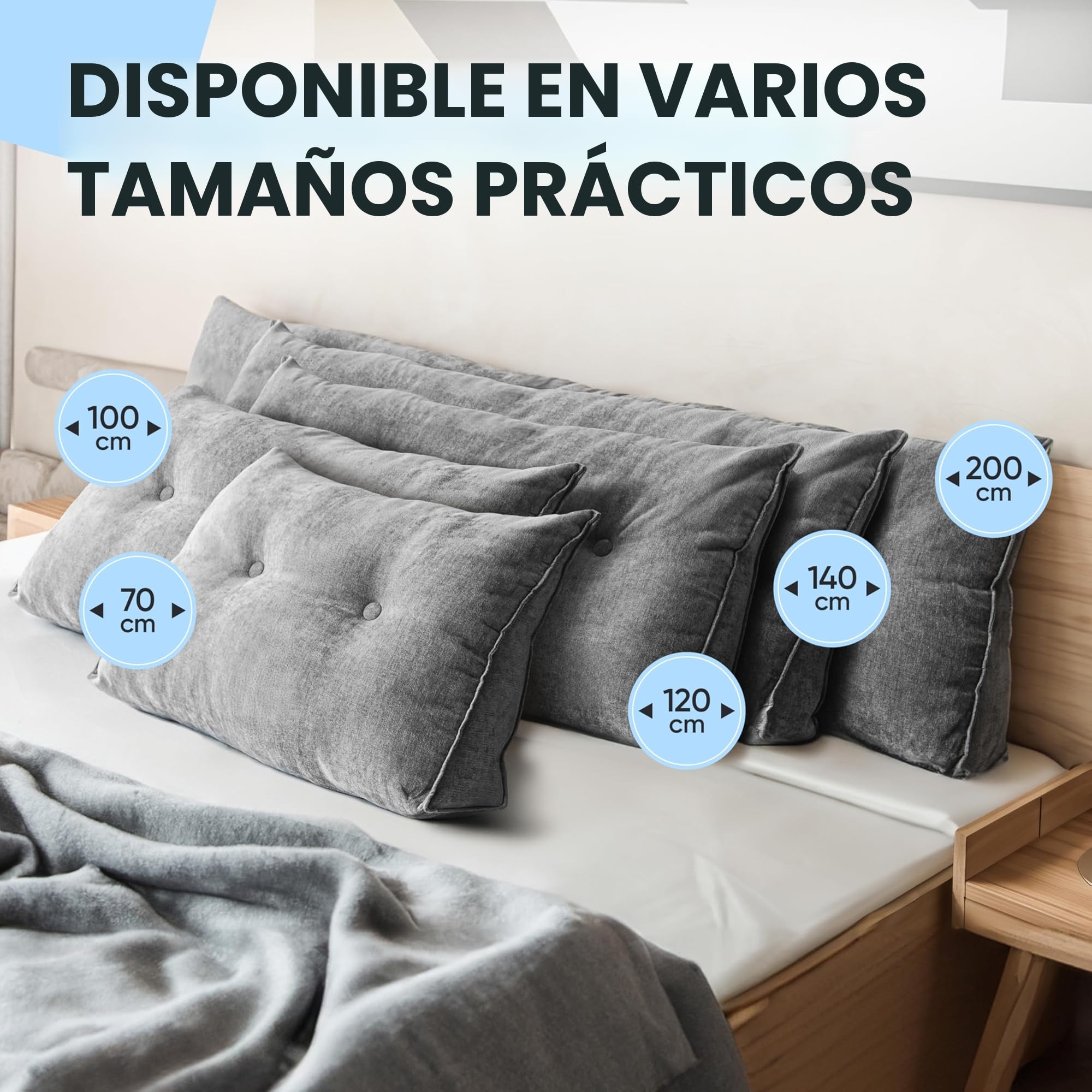 Björn&Schiller cojín de Respaldo, cojín de Lectura para Cama y sofá, Almohada de Lectura para Cama (Gris, 70 cm)