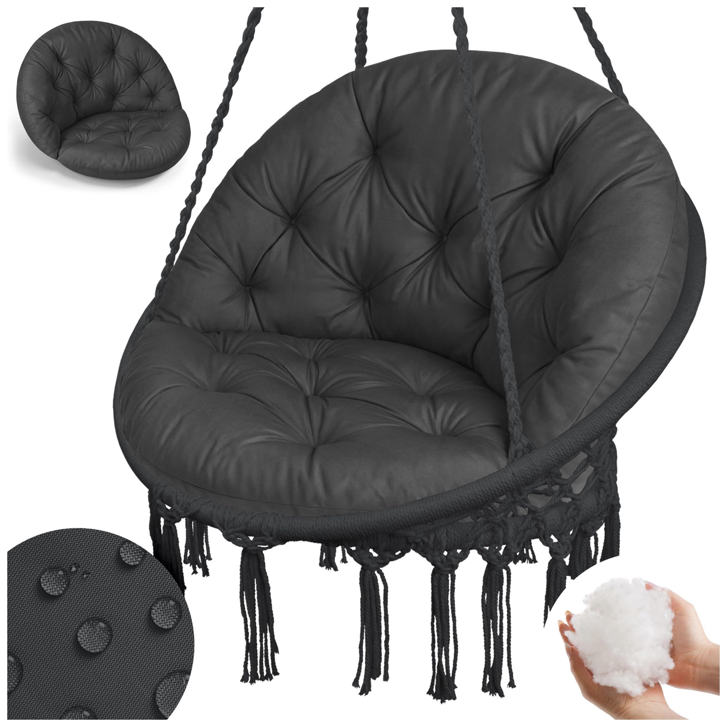 Wasserdichtes Kissen für Hängesessel Nestschaukel XL, Bequeme Gartenkissen Auflage für Hängekorb, Handgefertigte Sitzauflage mit Anti-Allergischer Füllung, Rückenkissen für Garten und Indoor, Graphit