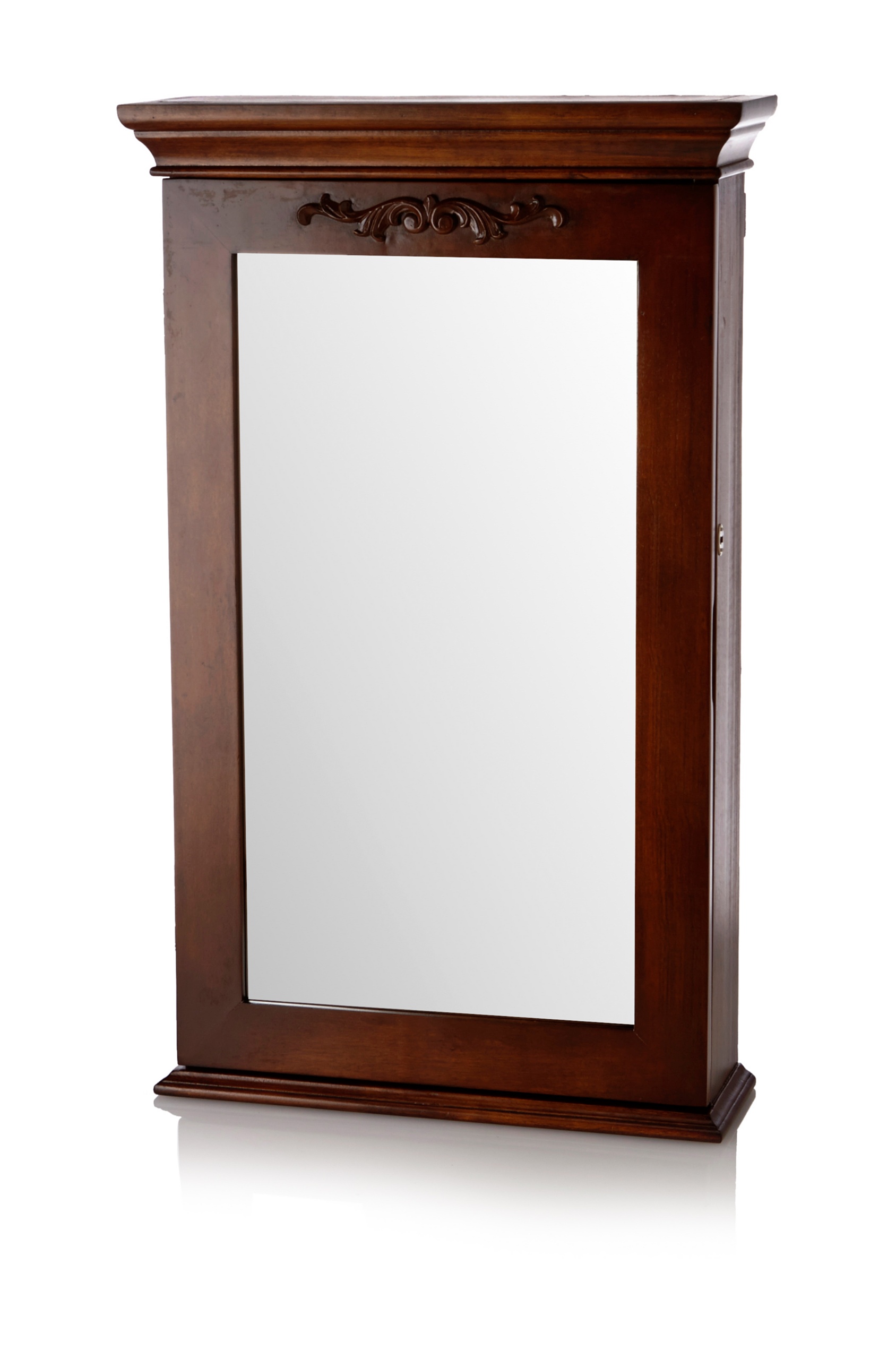 Nathan Direct Morris Lockable Wall-Mount Jewelry Armoire with Ring Holders, Earring Hooks, Necklace Hooks, and Compartments, Coffee