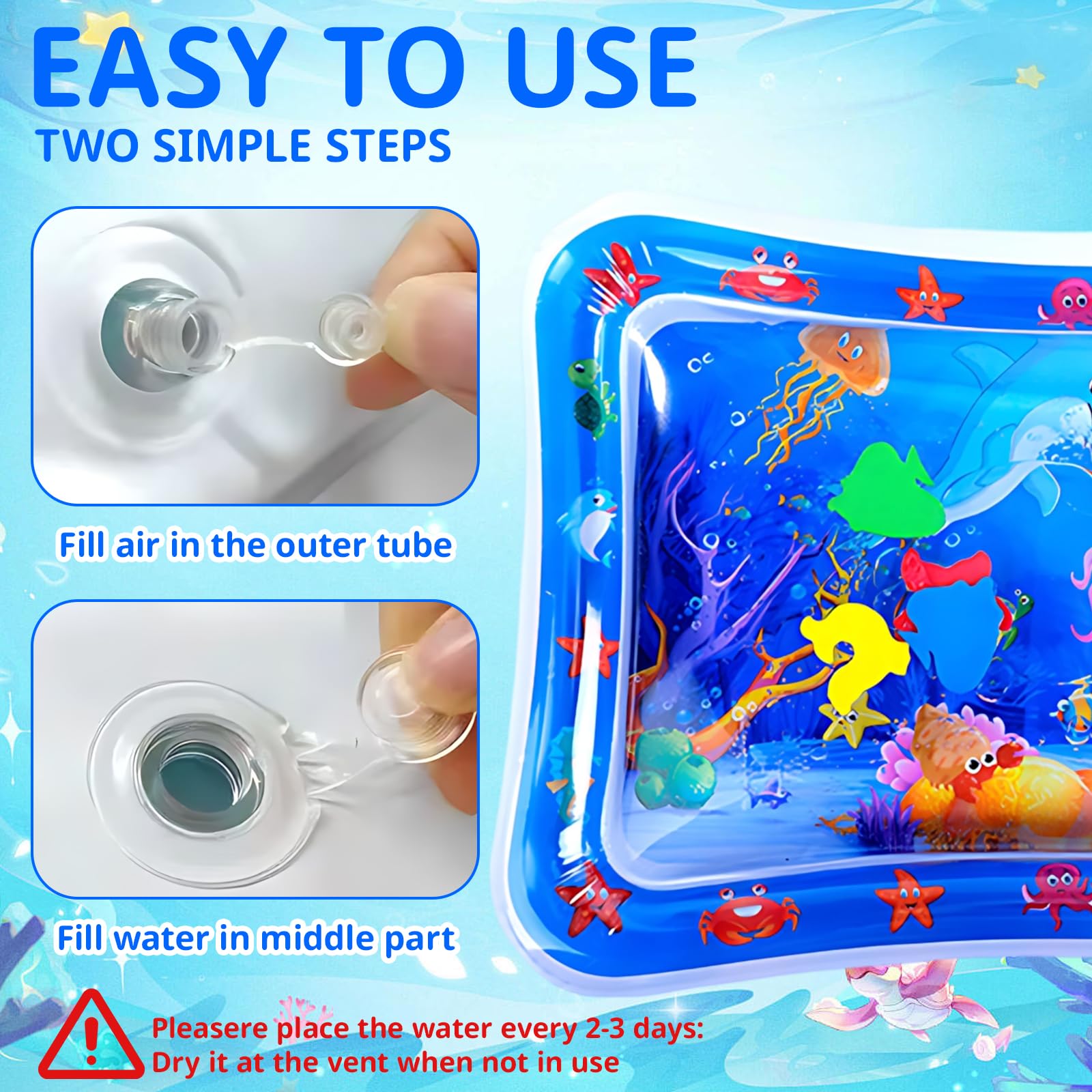 Water Mat Sensory, Early Development Stimulates Growth Activity, Large 69x50 cm Inflatable Activity Pad with Floating Toys - Image 3