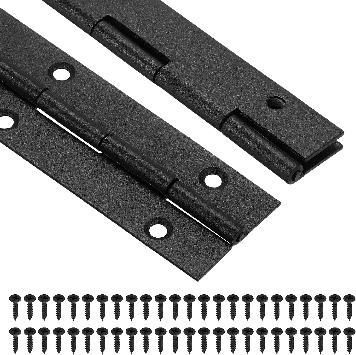 uxcell 2 pack piano hinge, 30" stainless steel continuous & piano hinges 1.5" open width 0.06'' thick heavy duty piano hinges with screws for piano, cabinets, doors, black 2 30" x 1.5"