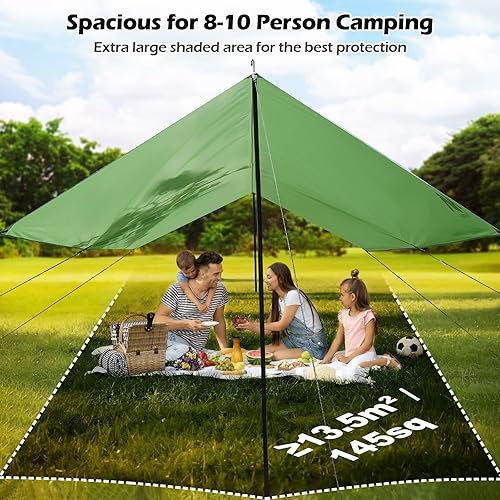 Miniatura 5 de AYAMAYA Lona de camping con postes resistente, 10 x 15 pies, toldo de lona impermeable extra grande, hamaca para lluvia, refugio solar para