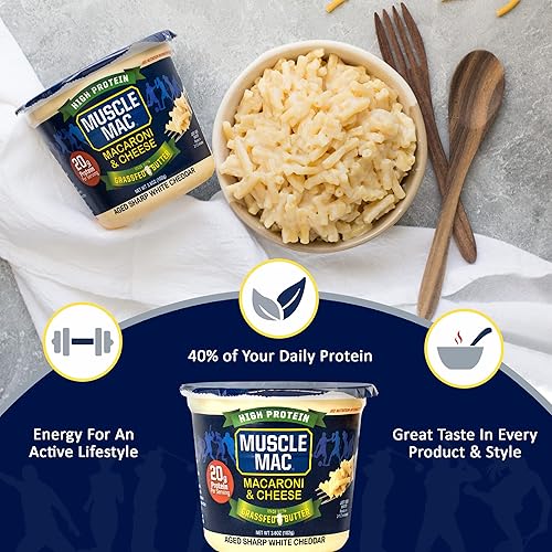 Miniatura 2 de Muscle Mac Taza para microondas Macarrones y Queso, Cheddar blanco añejado, 3.6 onzas (paquete de 12)