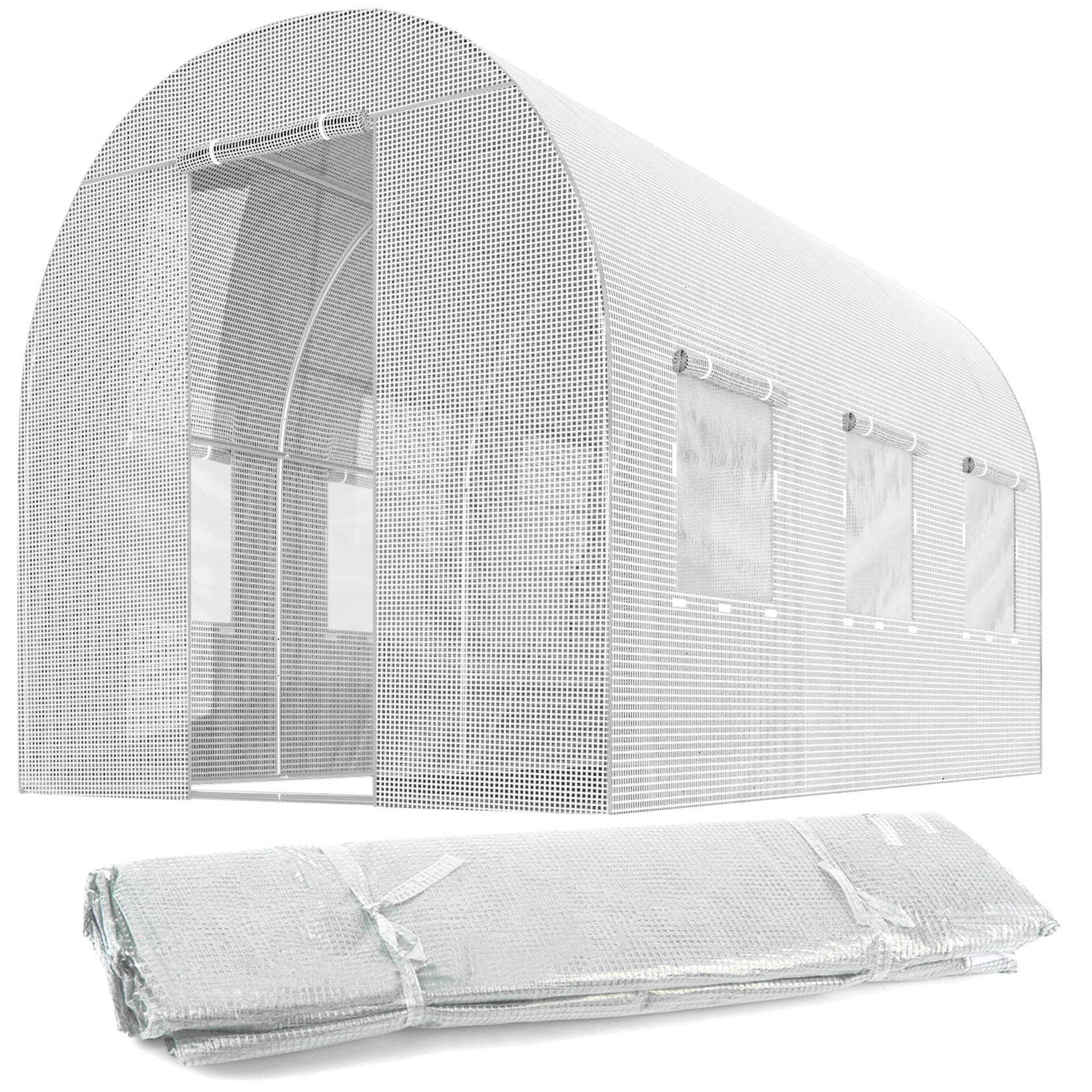 Ersatzfolie für Folientunnel Gewächshaus - 2 x 3 m - 6 m2 - UV4 Schutz - Treibhausfolie mit Fenstern und Moskitonetz - Robuste Gartenfolie - Folie ohne Gestell - Weiß