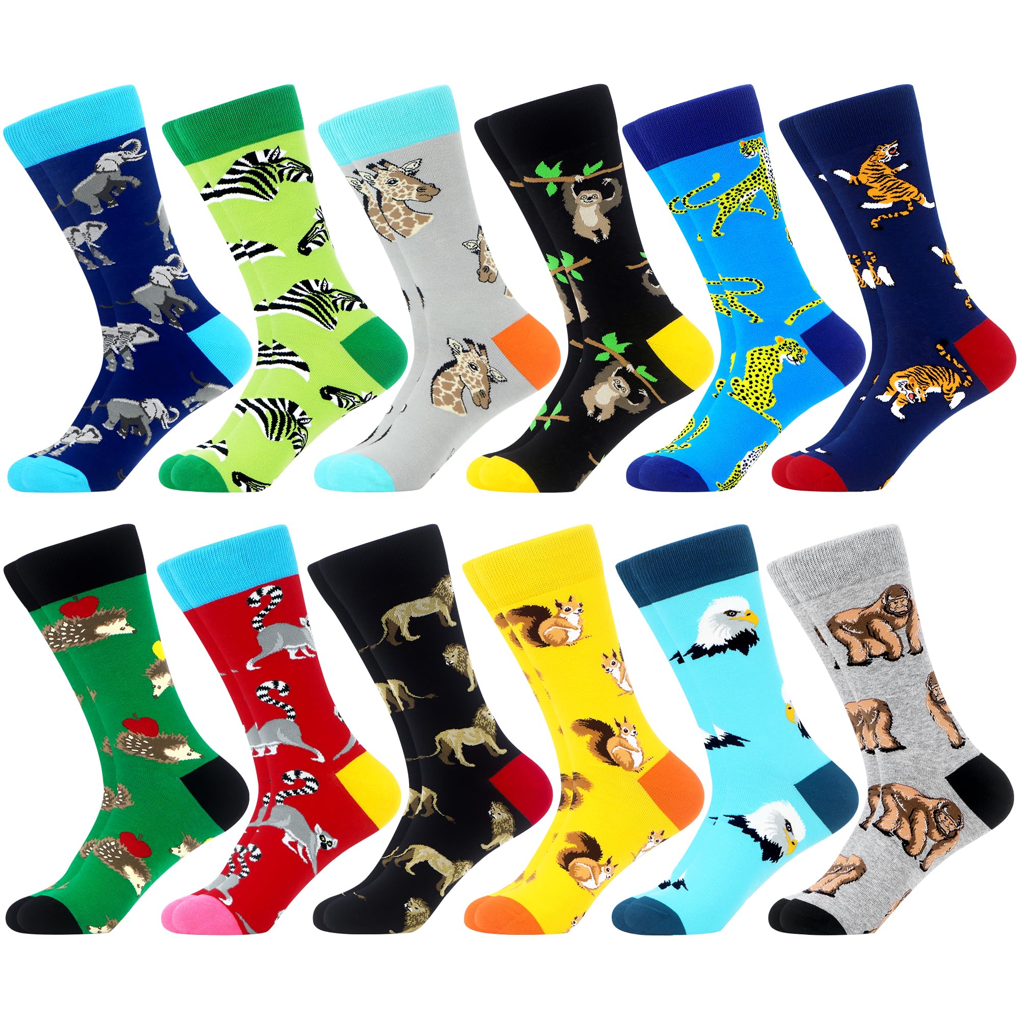 WeciBor Herren Bunt Lustig Socken,12 Paar Mehrfarbig Tier, Größe 43-46