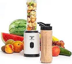 Moss & Stone Liquidificador Pessoal Para Shakes E Vitaminas Individuais Com Garrafa Esportiva Portátil Viagem - Mini Espremedor, Branco Preto De 20 Oz