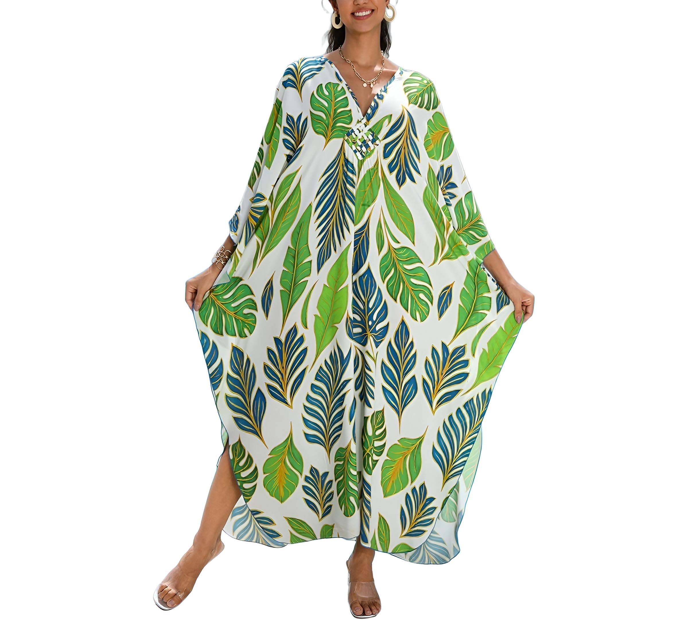 KEYLORTING Plus Size Kaftan Dress Women, African Moo Moo Print Caftan, Batwing Dress, Beach Cover Up for Party and Loungewear