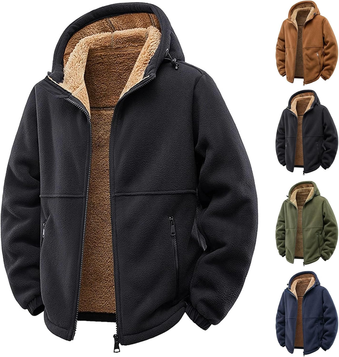 Men's Zip Up Hoodies, Thermal Thick Sherpa Lined Fleece Jacket, Casual Zip-Up Big and Tall Plus Size Winter Jacket