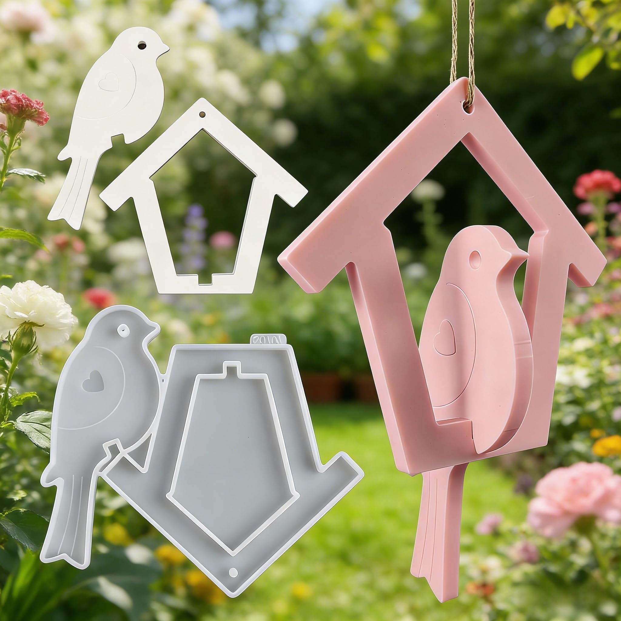 EPODA Silikonform Vogel Häuser, GießForm Vogel Klein, Betonformen GießForm Garten, Silikonformen Giessformen Vogel Haus, Silikonform Frühling