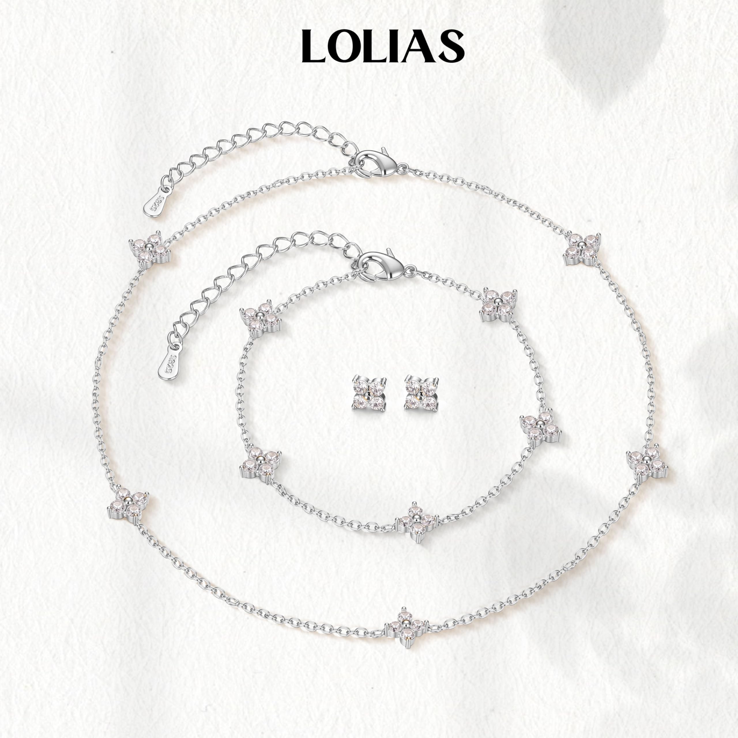 LOLIAS Łańcuszek ze srebra próby 925 damski zestaw złotych bransoletek, regulowany naszyjnik typu choker, łańcuszek ogniwowy z uroczą cyrkonią, zestaw biżuterii ślubnej dla panny młodej
