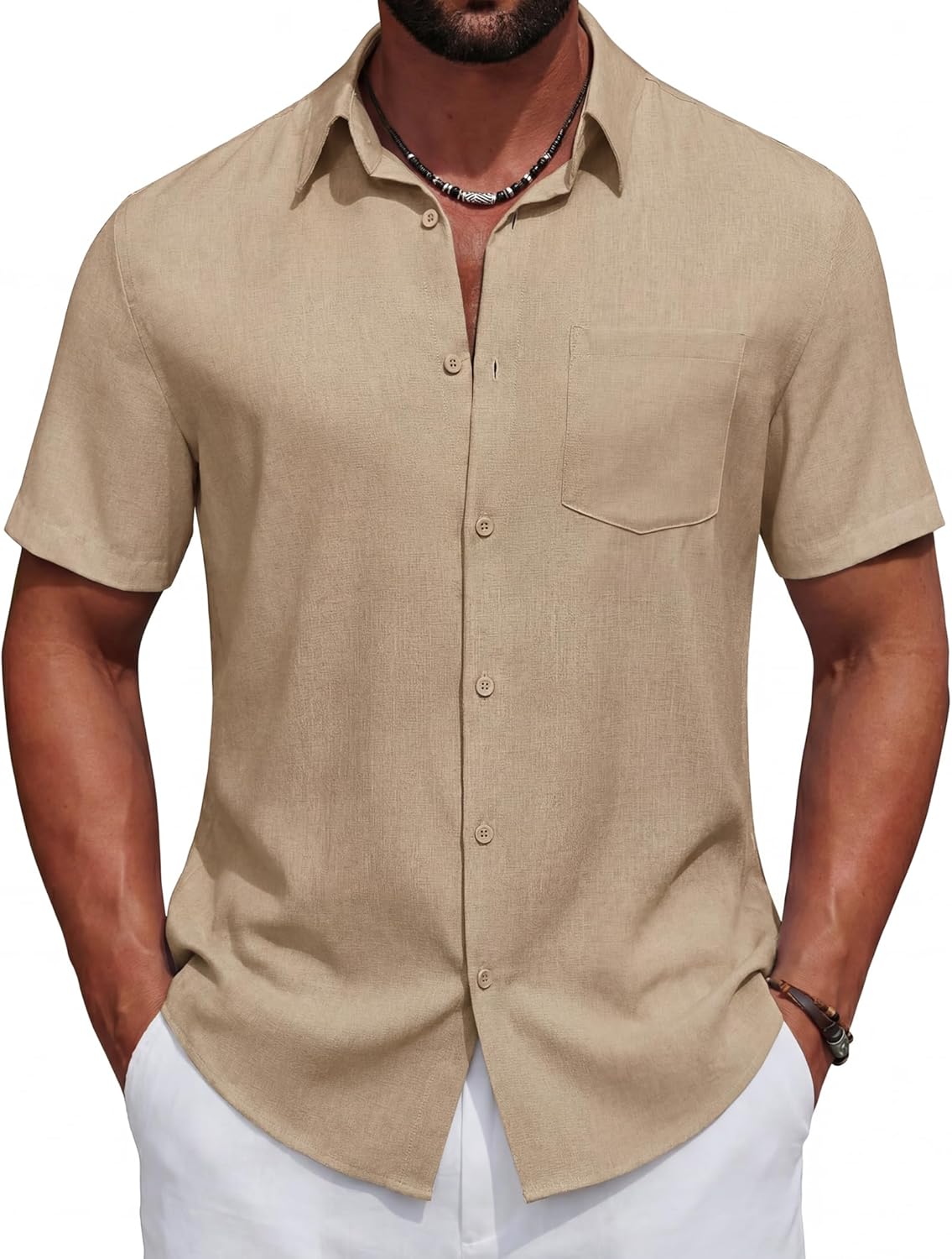 COOFANDY Men's Short Sleeve Casual Button Down Shirts Summer Beach Wedding Textured Linen Shirt for Men