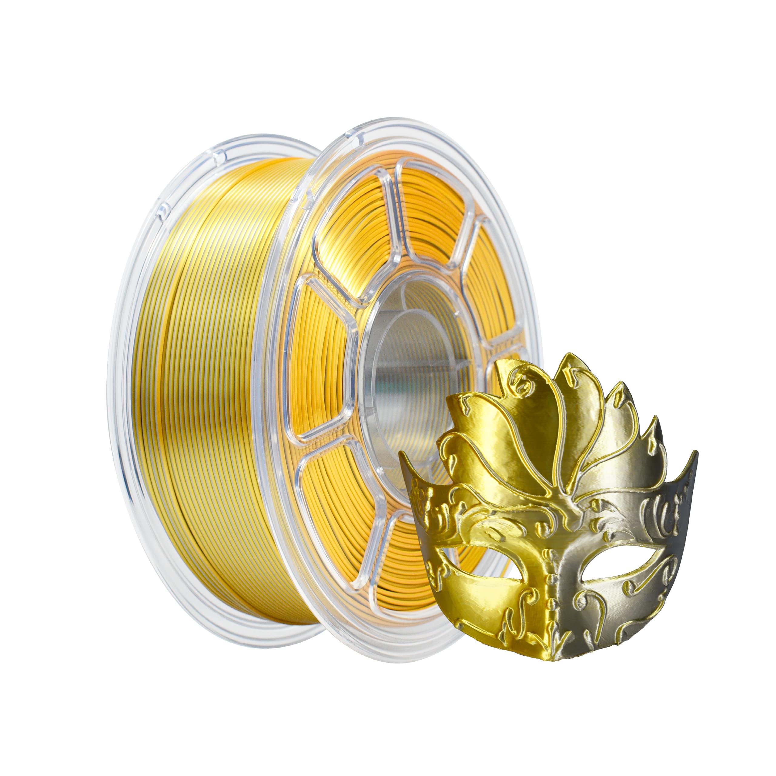 iBOSS PLA 3D-Druckerfilament, PLA-Filament 1,75 mm zweifarbiges Seidenfilament, insgesamt extrudiertes glänzendes 3D-Druckfilament 1 kg (2,2 Pfund), PLA PLUS zweifarbiges Silber und Gold