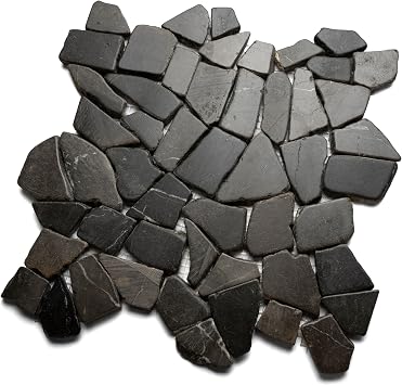 Glazed Grey XL Pebble Mosaic Tile 12" x 12" Unpolished Natural Stone Sheet for Bathroom Walls Kitchen Backsplash Shower Floor Outdoor Decor Durable Mesh-Backed Easy to Install Pack of 1
