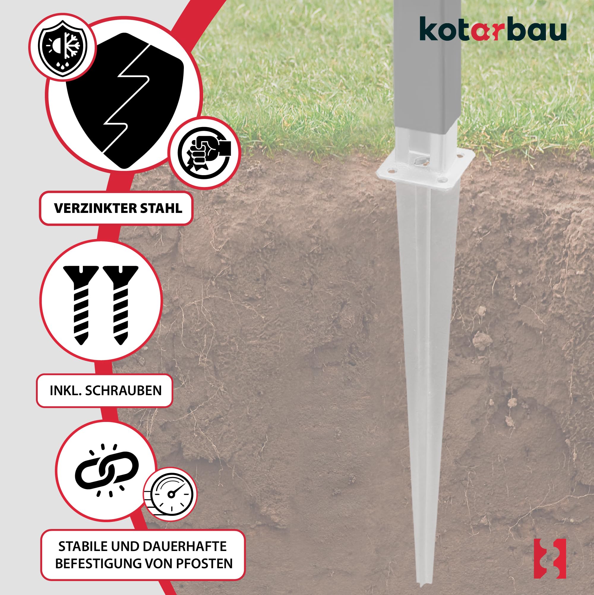 KOTARBAU® 4 Piezas Soporte para Clavar en Tierra - Acero Galvanizado - 60x40 cm - Plata - Piqueta para Poste - para Valla Metálica - Soporte Poste con Punta - Resistente A La Corrosión